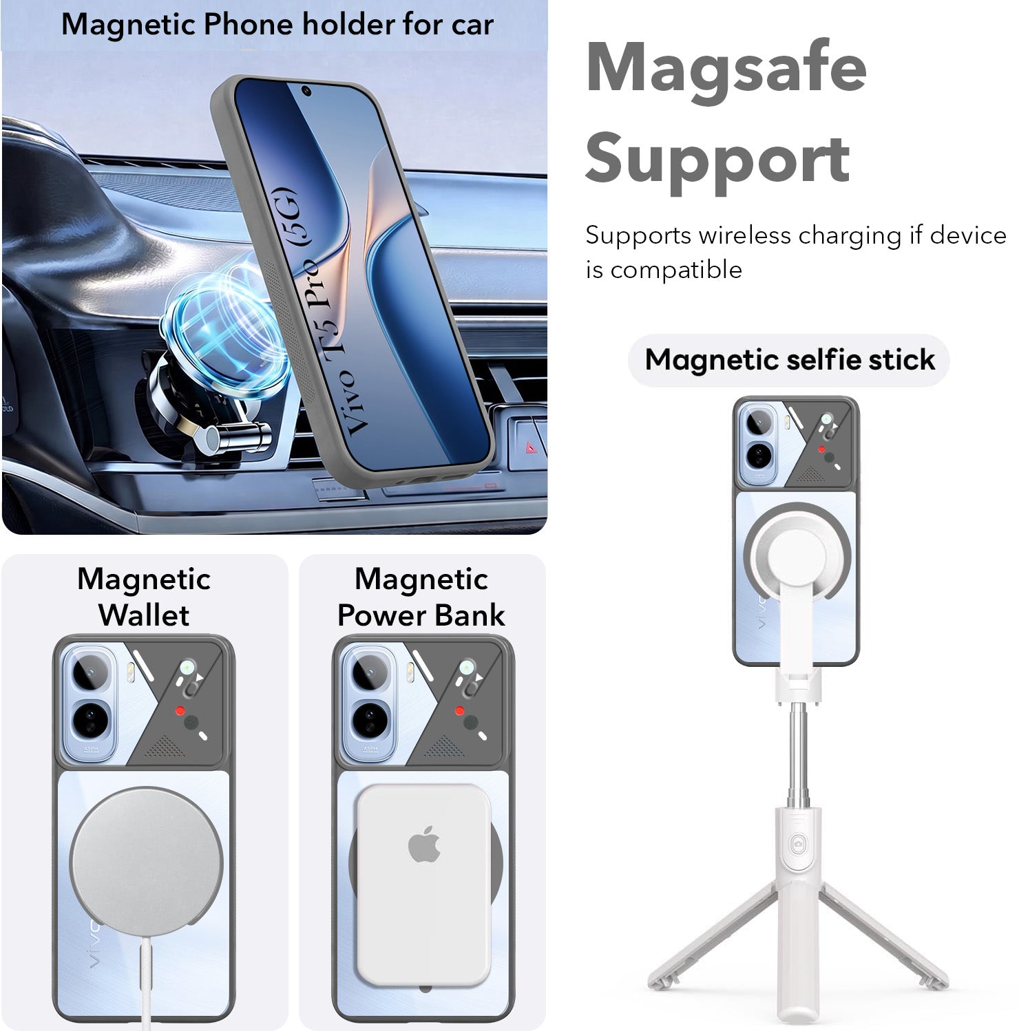 For Vivo T5 Pro 5G Back Cover Case Lifetime Anti-Yellow Clear (Camera Protection | Side Grip | Wireless MagSafe Compatible)