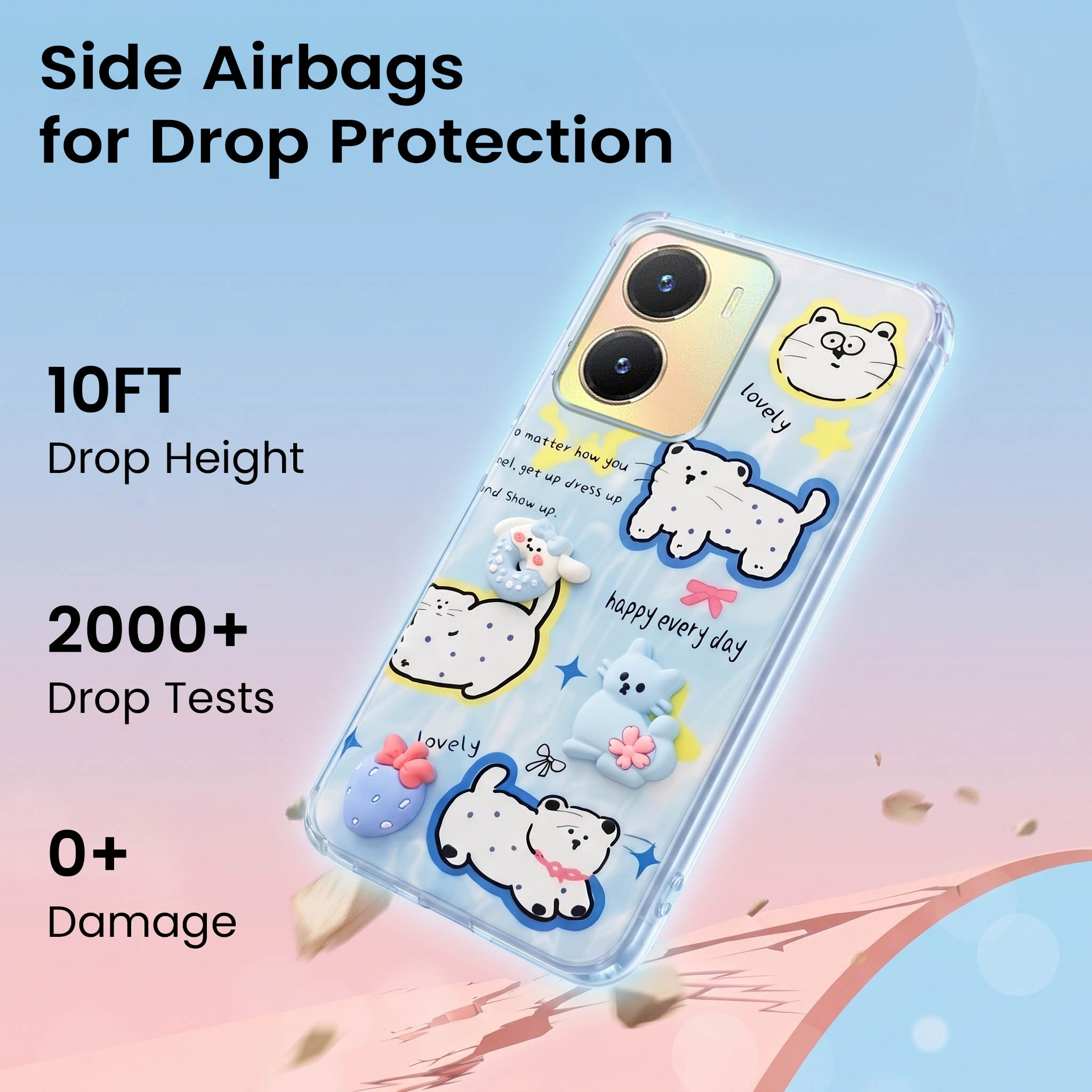 For Vivo T2x Back Cover Case (3D Cute Cartoons | Hard Back Side Soft | Matte Premium Finish | HD Printing)