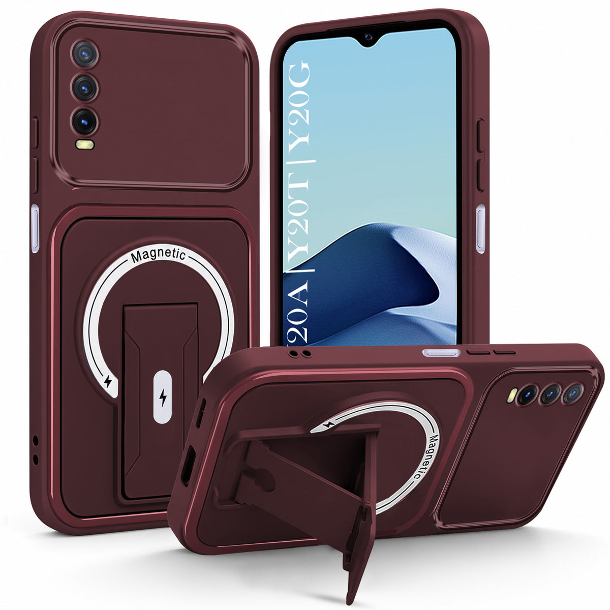 For Vivo Y20A | Y20T | Y20G Back Case Cover Metallic (Hybrid Armor Kickstand | MagSafe Compatible | Camera Protection Shockproof)