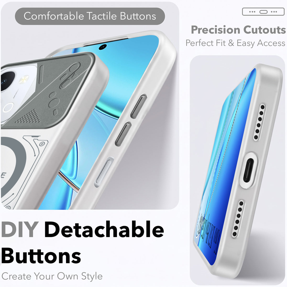 For Vivo Y51 Pro 5G | Vivo T5x Metallic Back Cover Case (Metallic Camera Protection & Buttons | Translucent Milky Shade | Hard Polycarbonate)