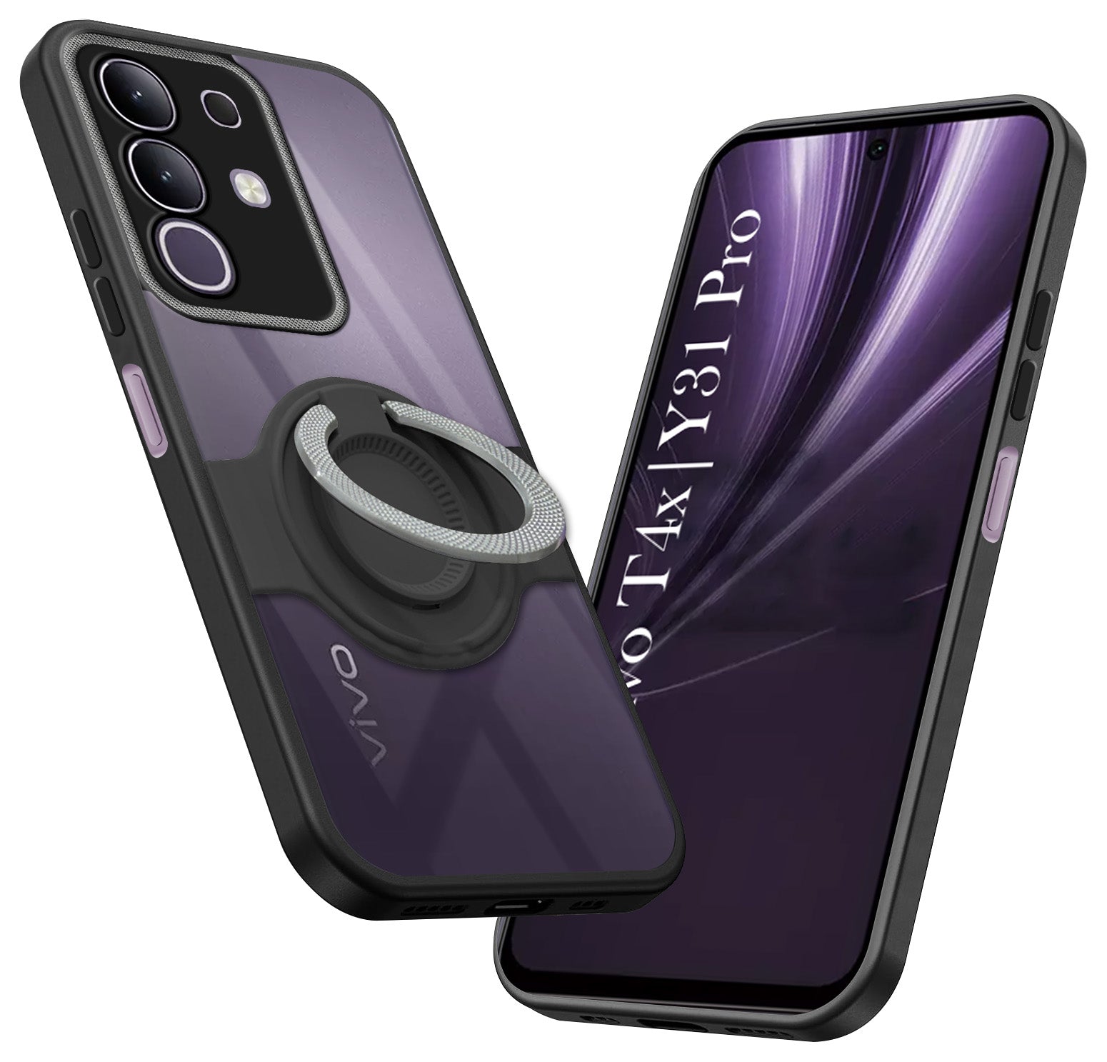 For Vivo T4x | Vivo Y31 Pro Back Cover Case with stand (Built-in Ring Holder Kickstand | Lifetime Anti Yellow | Camera Protection)
