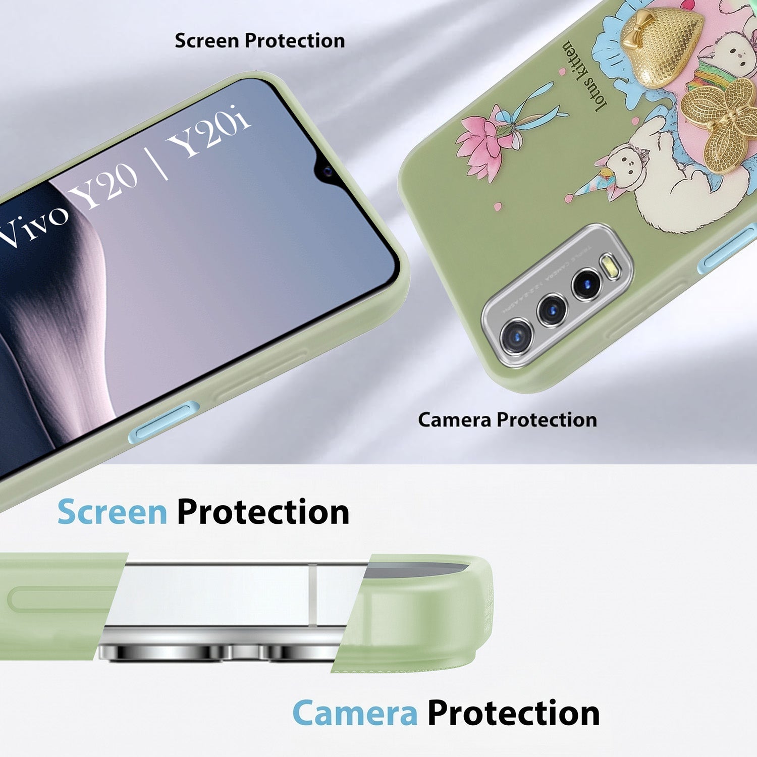 For Vivo Y20 | Y20i  Back Cover Case (3D Cute Heart Strap Holder | Camera Protection | Designer Girls Print)