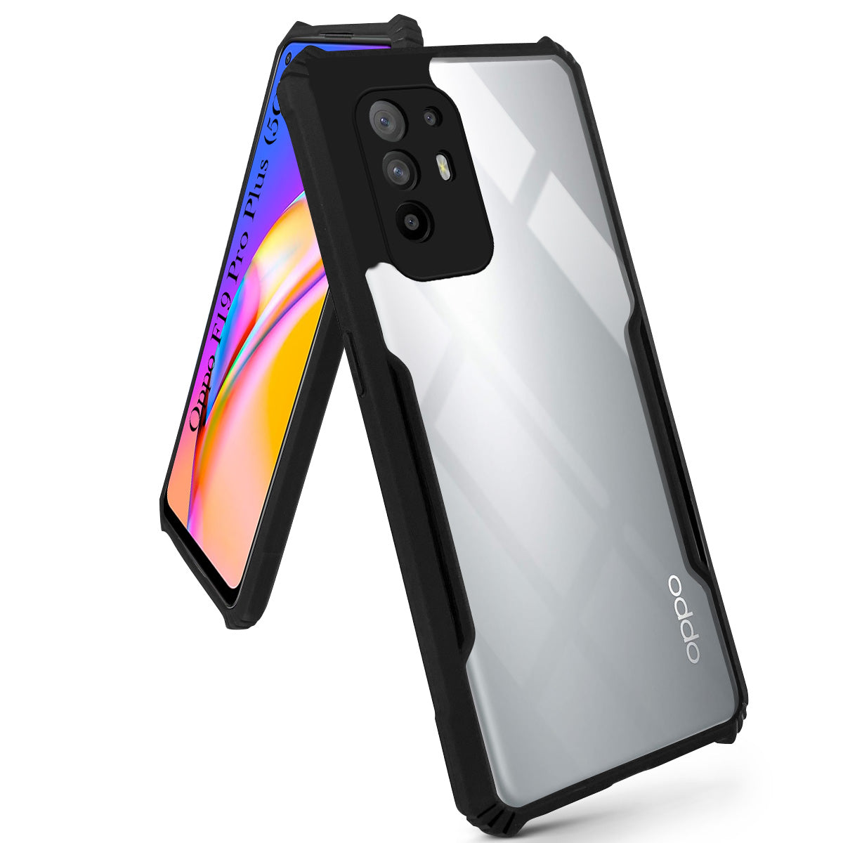 For Oppo F19 Pro Plus Back Cover Case (Shockproof with Polycarbonate Clear Panel | Professional Black)