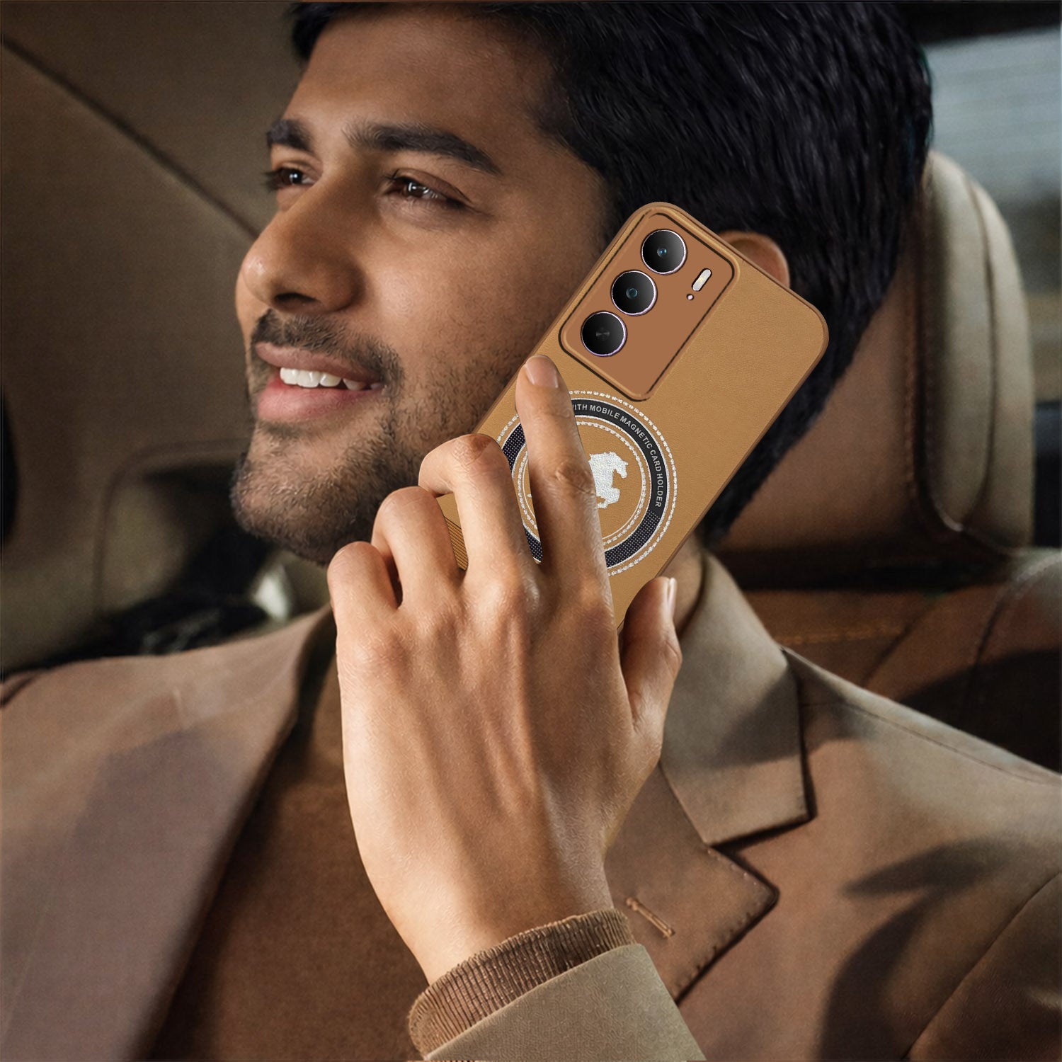 For Realme C75 5G Back Cover Case PU Leather Finish (Professional Minimalist Texture | MagSafe Compatile | Camera Protection | Sleek Sober Formal)