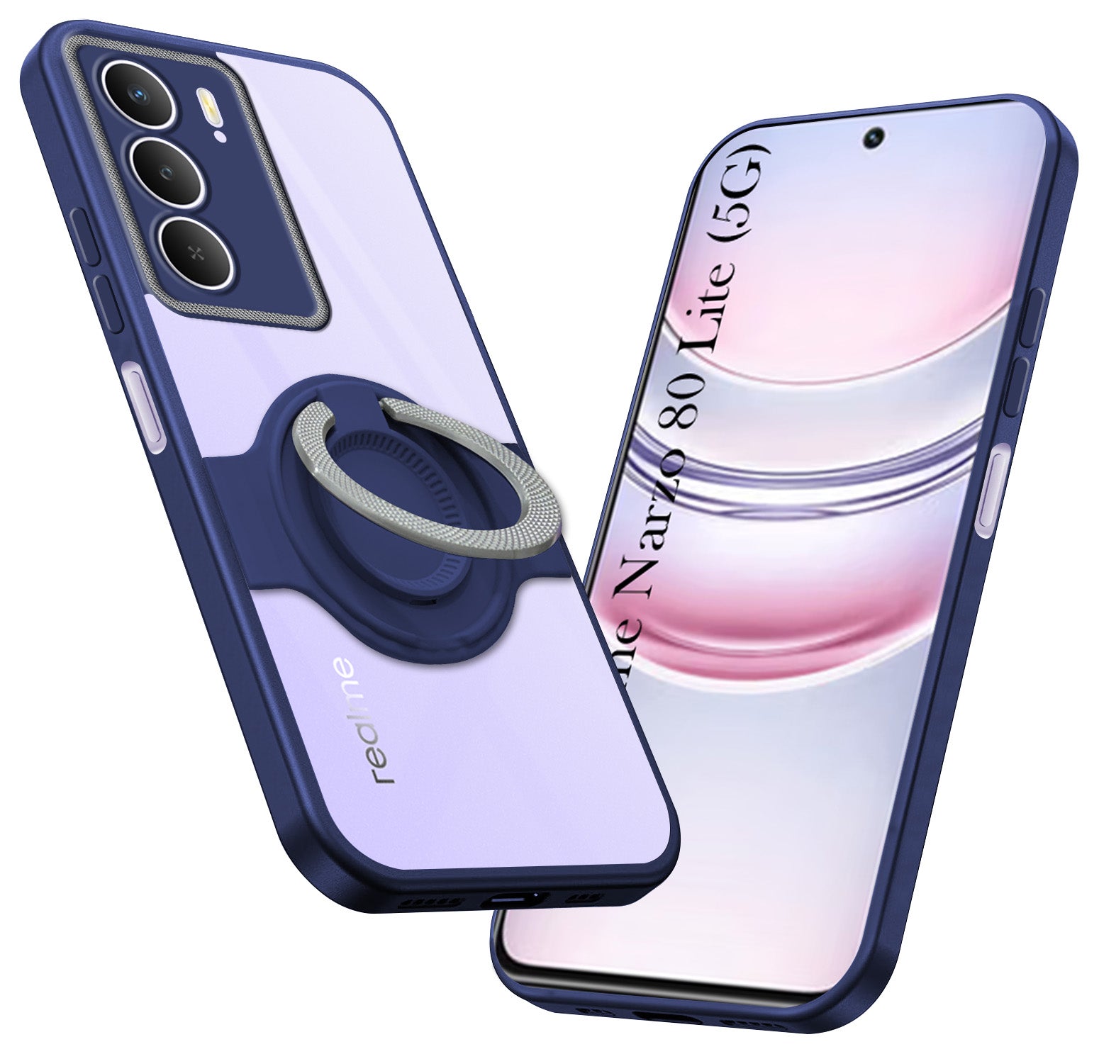 For Realme Narzo 80 Lite 5G Back Cover Case with stand (Built-in Ring Holder Kickstand | Lifetime Anti Yellow | Camera Protection)
