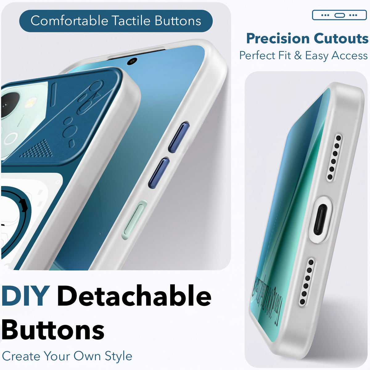 For Vivo iQOO Z11x 5G | Vivo iQOO Z11xa Metallic Back Cover Case (Metallic Camera Protection & Buttons | Translucent Milky Shade | Hard Polycarbonate)