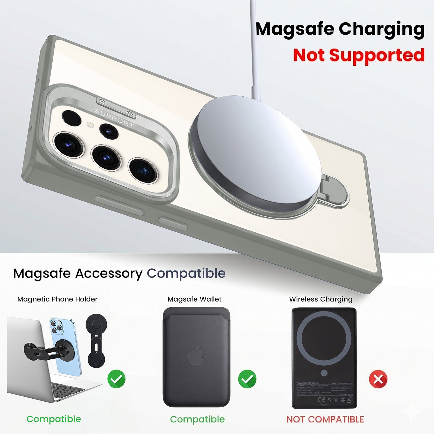 For Samsung Galaxy S23 Ultra Back Cover Case Crystal (Lifetime Anti Yellow | Magnetic Ring Stand | Camera Lens Protection | MagSafe Compatible)