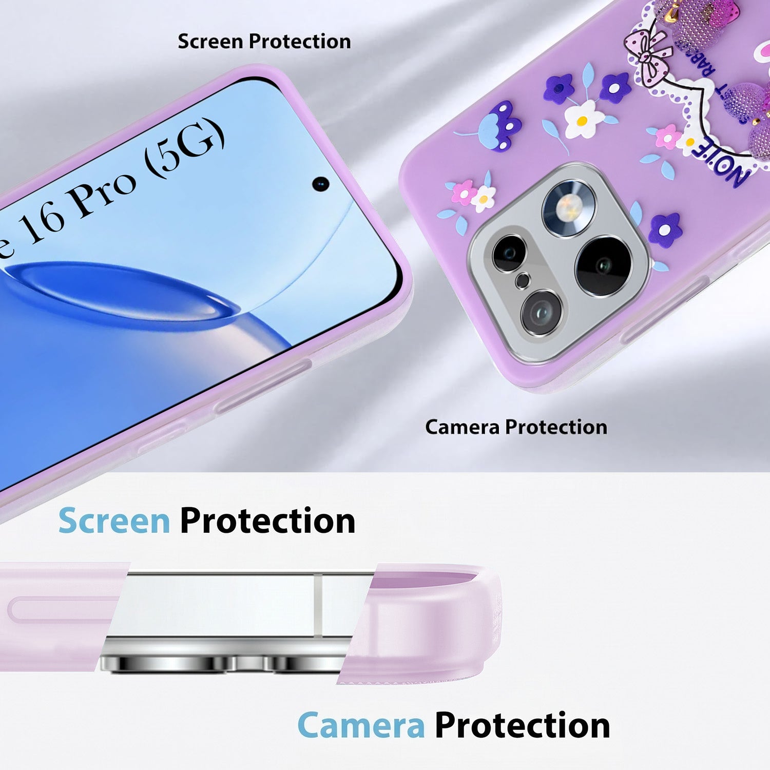 For Realme 16 Pro Back Cover Case (3D Cute Heart Strap Holder | Camera Protection | Designer Girls Print)