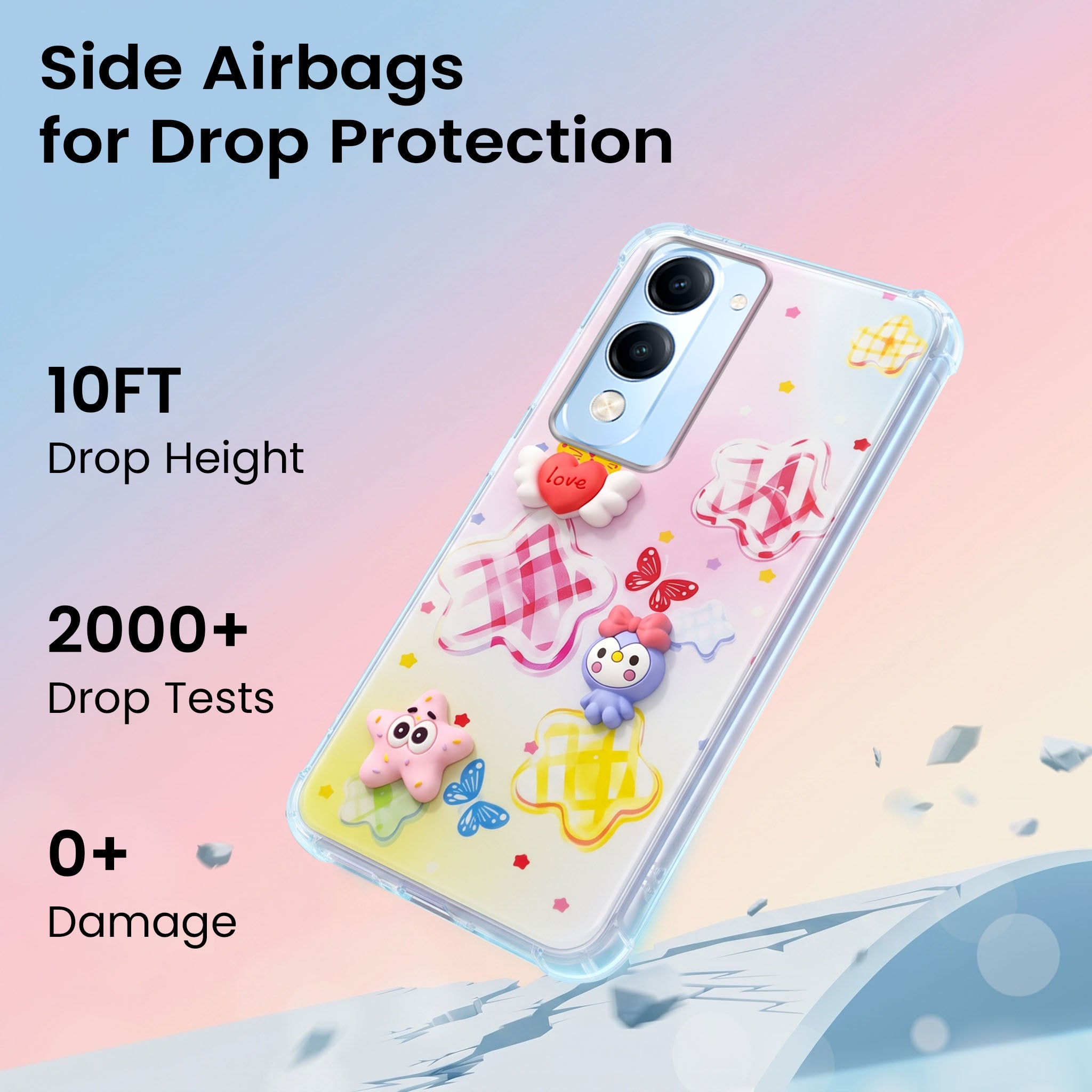 For Vivo iQOO Z10 Lite Back Cover Case (3D Cute Cartoons | Hard Back Side Soft | Matte Premium Finish | HD Printing)