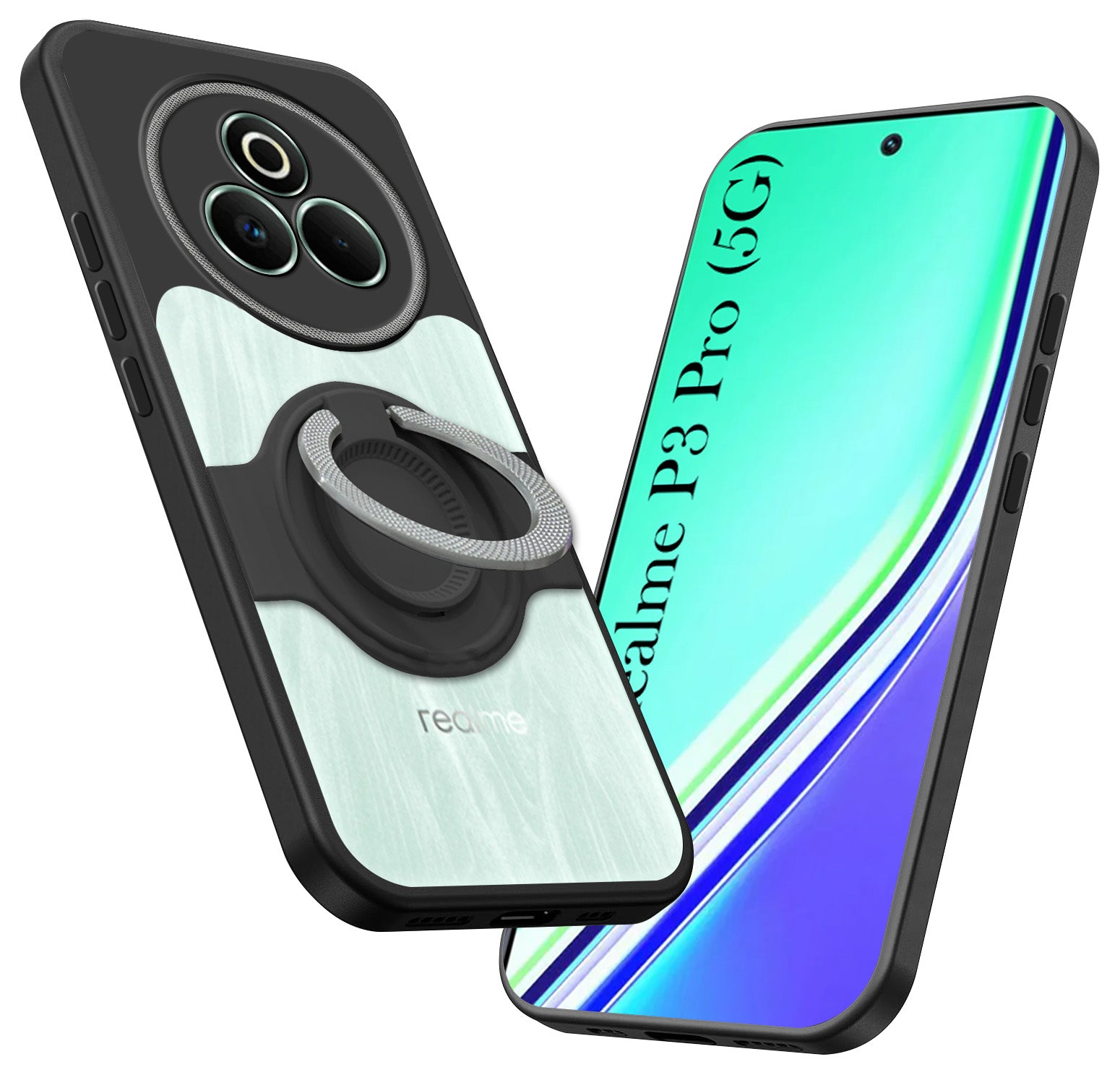 For Realme P3 Pro Back Cover Case with stand (Built-in Ring Holder Kickstand | Lifetime Anti Yellow | Camera Protection)