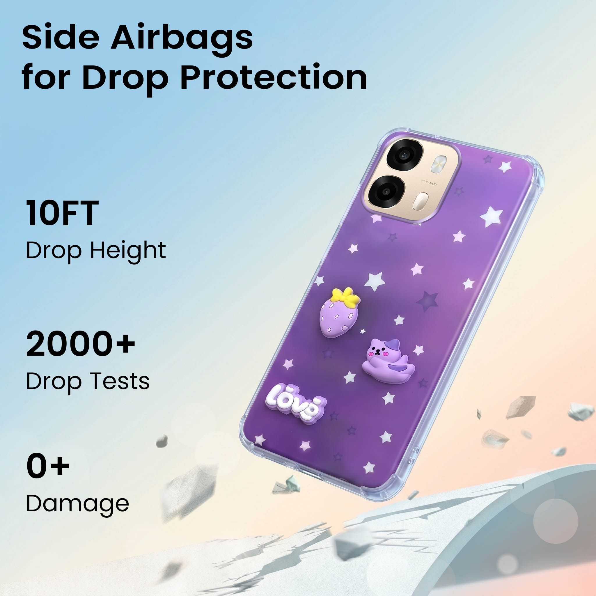 For Oppo A6 Pro Back Cover Case (3D Cute Cartoons | Hard Back Side Soft | Matte Premium Finish | HD Printing)