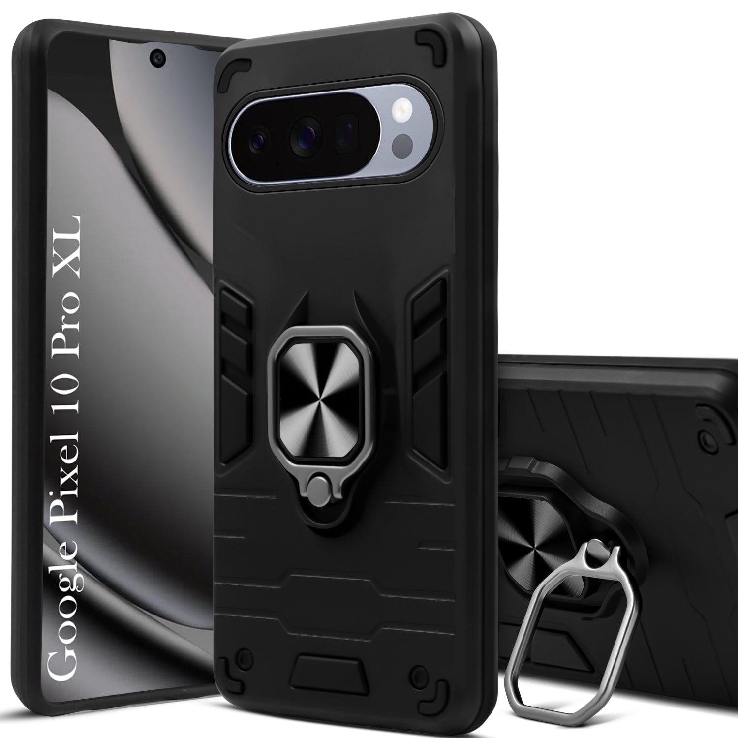 For Google Pixel 10 Pro XL Back Cover Case Hybrid Armor (Shockproof Dual Layer Polycarbonate |Ring Holder Kickstand)