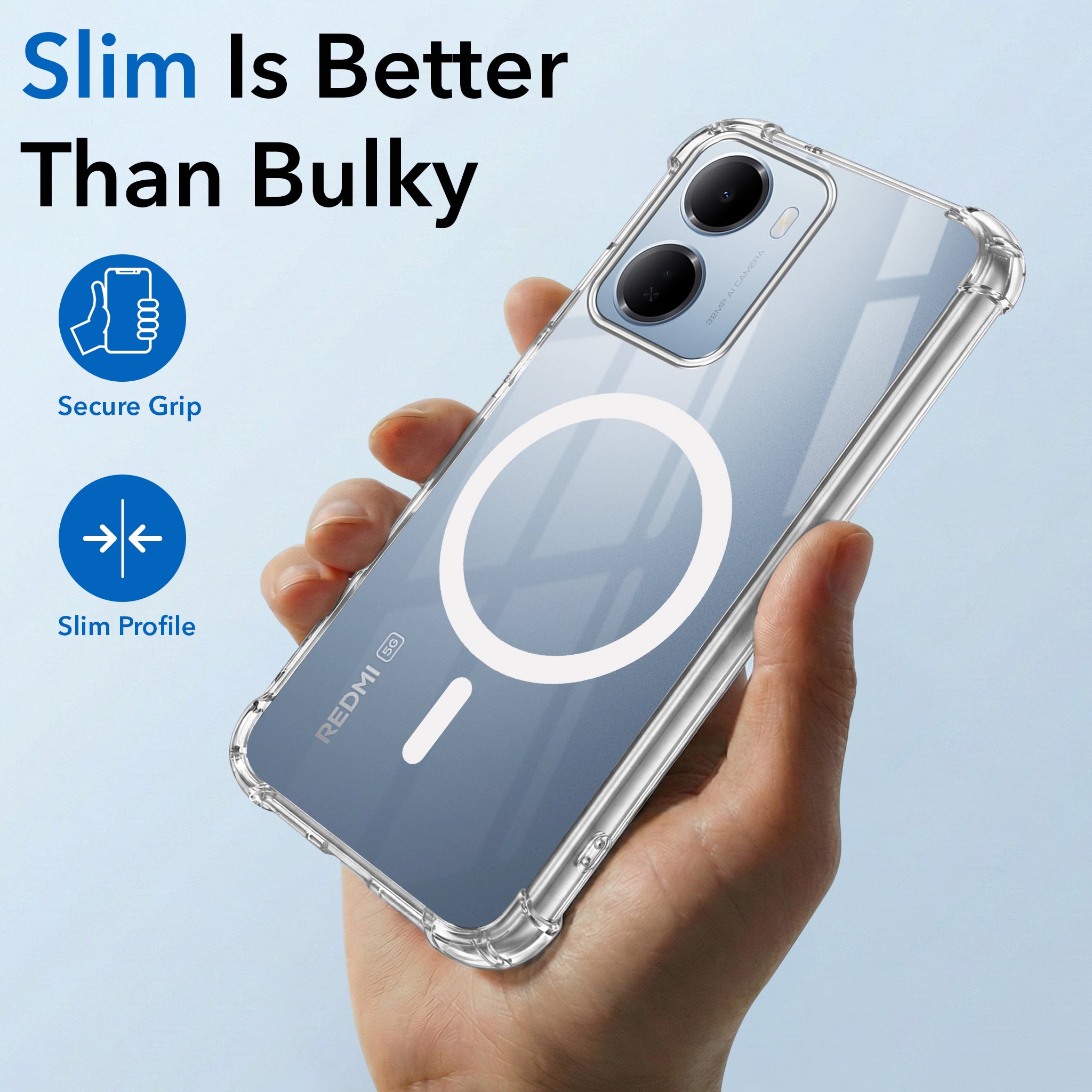 For Redmi 15A 5G Back Cover Shockproof Crystal-Clear (Magsafe Wireless Support | Drop & Camera Protection | Hard Polycarbonate)