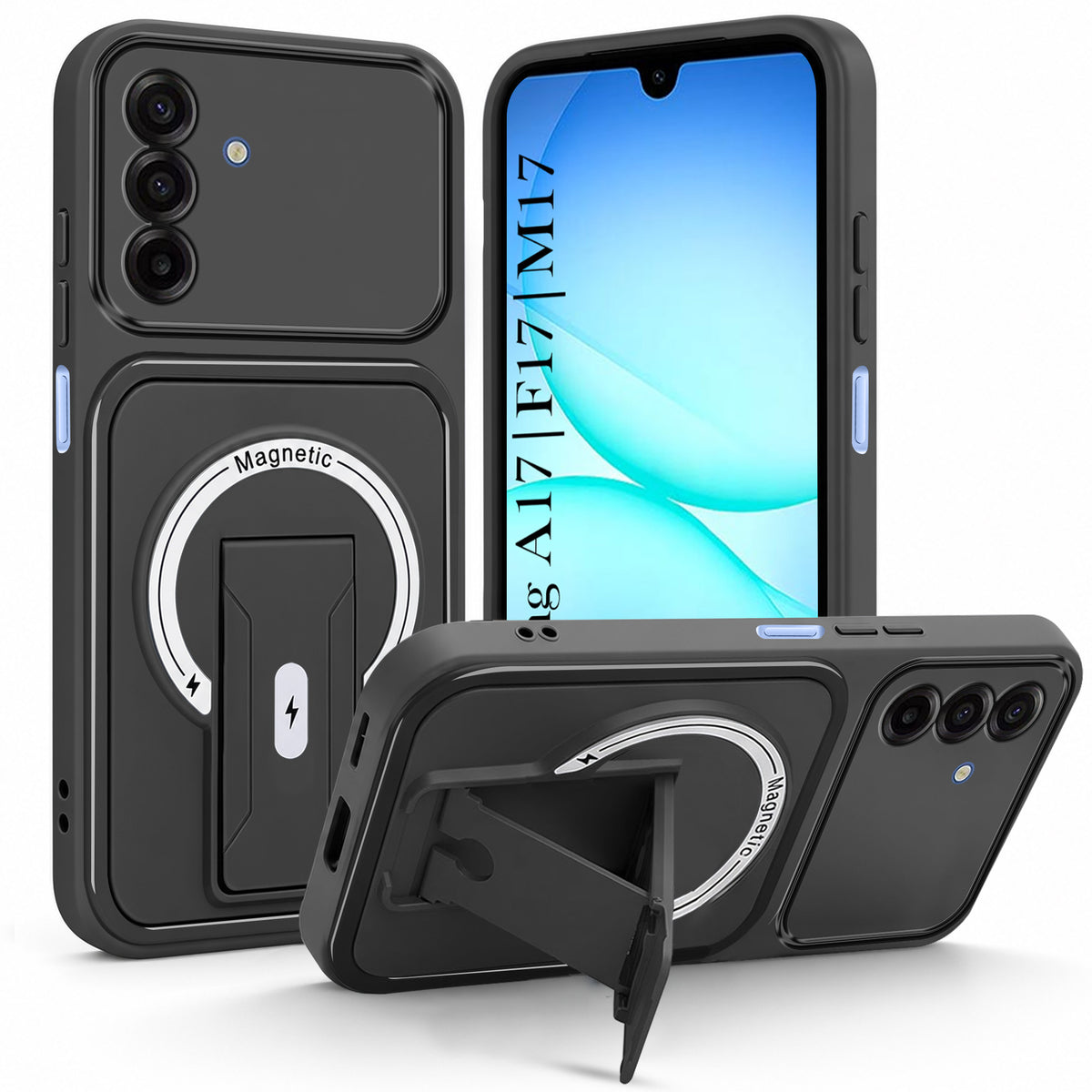 For Samsung Galaxy A17 | F17 | M17 5G Back Case Cover Metallic (Hybrid Armor Kickstand | MagSafe Compatible | Camera Protection Shockproof)