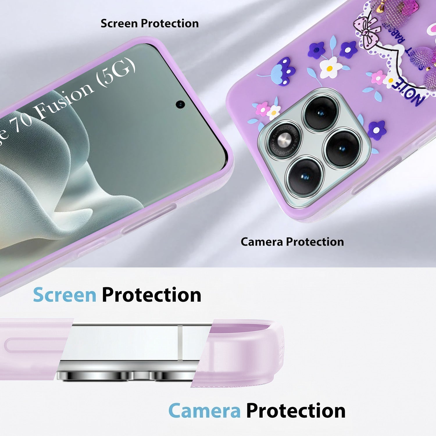 For Motorola Moto Edge 70 Fusion Back Cover Case (3D Cute Heart Strap Holder | Camera Protection | Designer Girls Print)