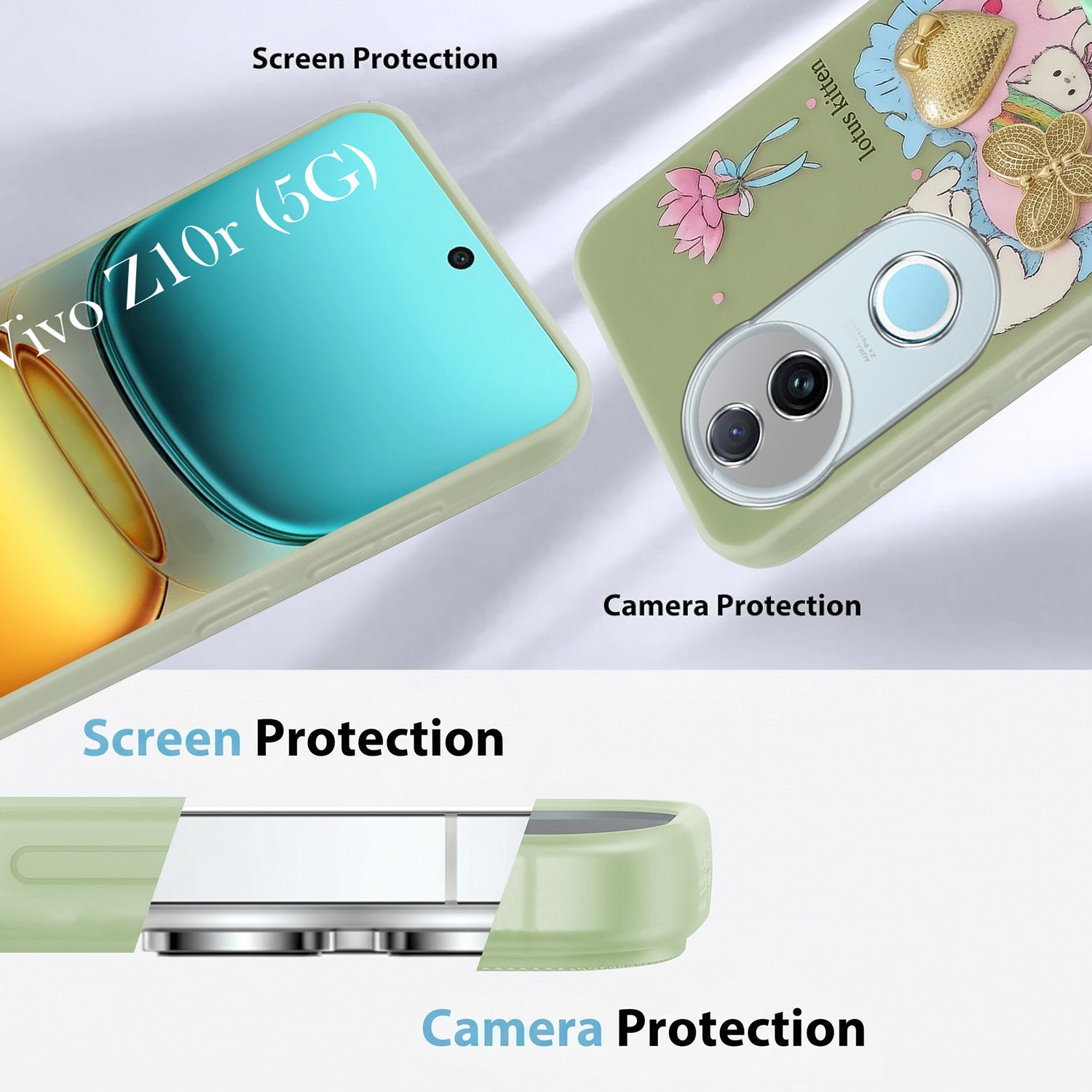 For Vivo iQOO Z10R Back Cover Case (3D Cute Heart Strap Holder | Camera Protection | Designer Girls Print)