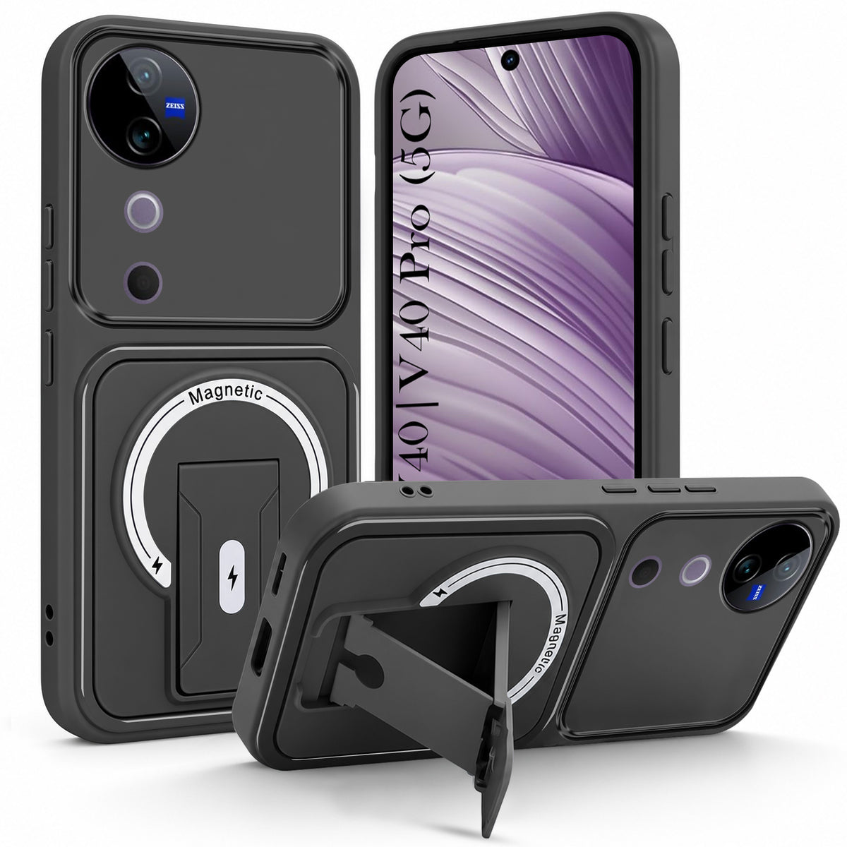 For Vivo V40 | Vivo V40 Pro 5G Back Case Cover Metallic (Hybrid Armor Kickstand | MagSafe Compatible | Camera Protection Shockproof)