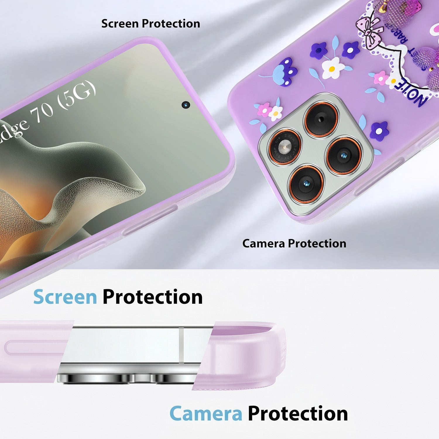 For Motorola Moto Edge 70 Back Cover Case (3D Cute Heart Strap Holder | Camera Protection | Designer Girls Print)