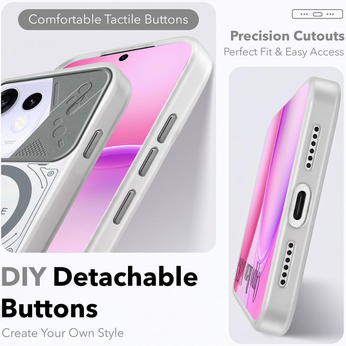 For Oppo Reno 16 Metallic Back Cover Case (Metallic Camera Protection & Buttons | Translucent Milky Shade | Hard Polycarbonate)