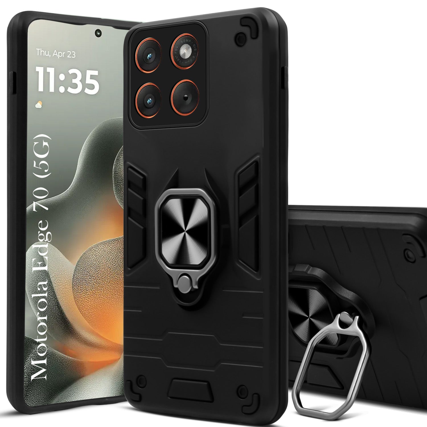 For Motorola Moto Edge 70 Back Cover Case Hybrid Armor (Shockproof Dual Layer Polycarbonate |Ring Holder Kickstand)