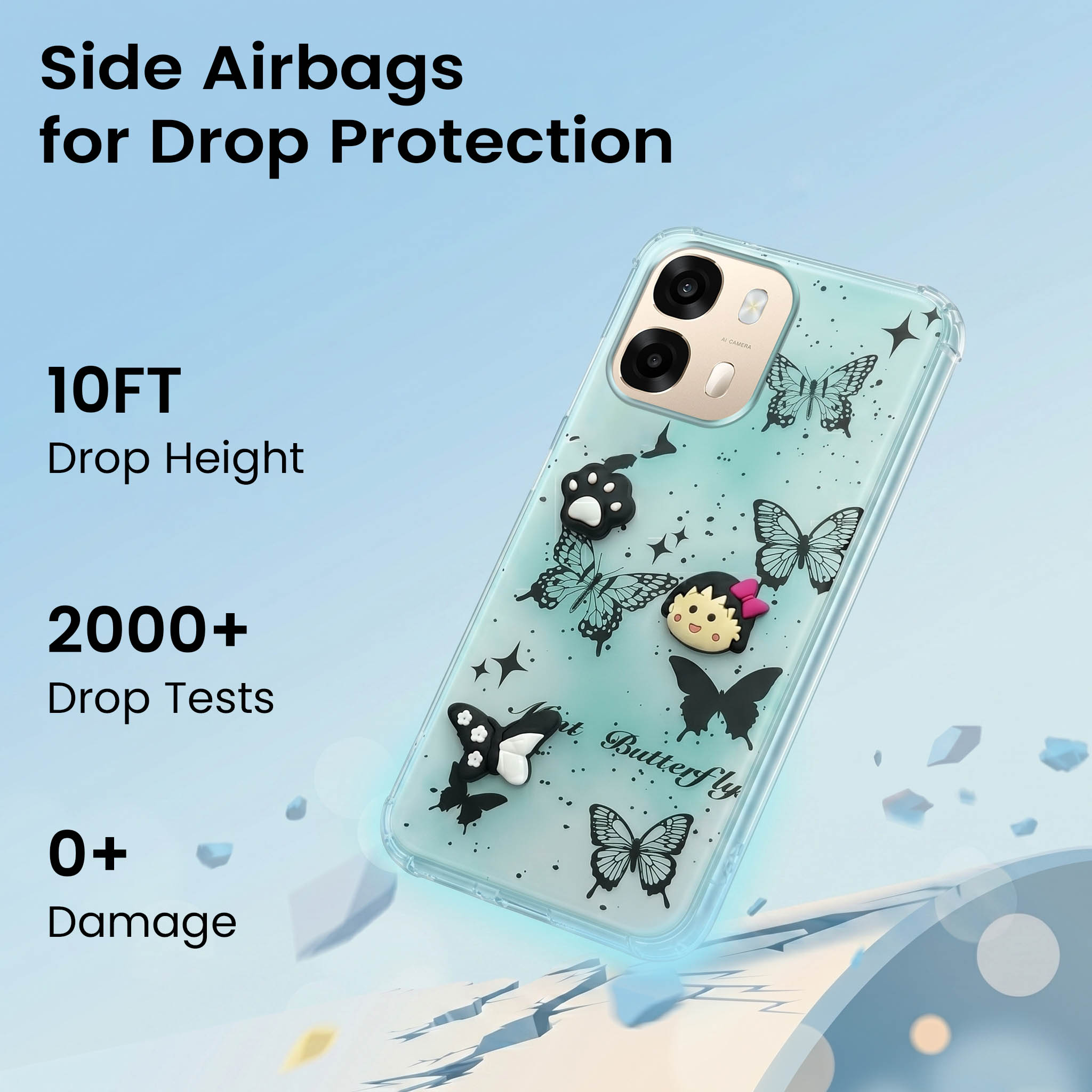 For Oppo A6 Pro Back Cover Case (3D Cute Cartoons | Hard Back Side Soft | Matte Premium Finish | HD Printing)