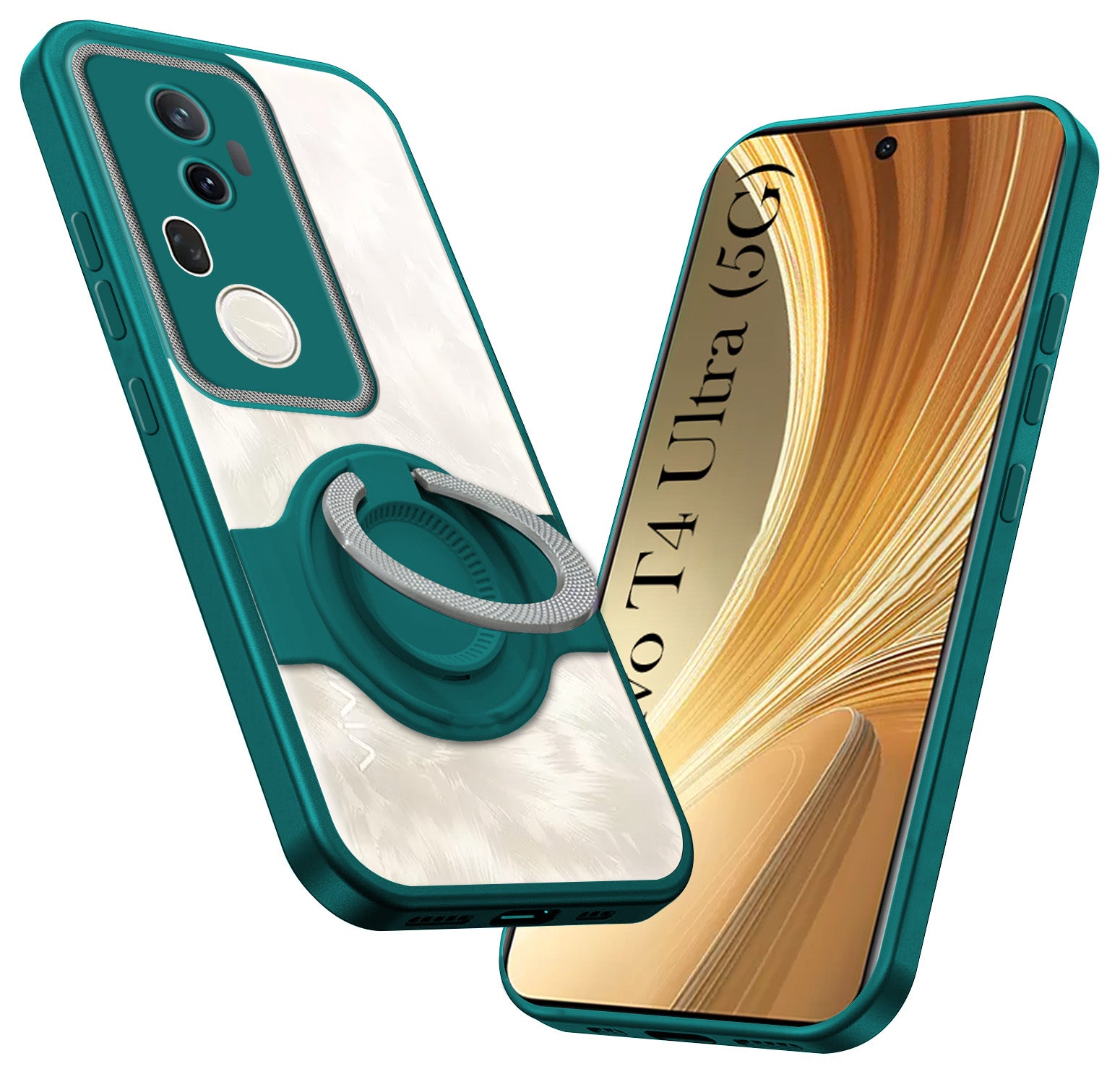 For Vivo T4 Ultra Back Cover Case with stand (Built-in Ring Holder Kickstand | Lifetime Anti Yellow | Camera Protection)