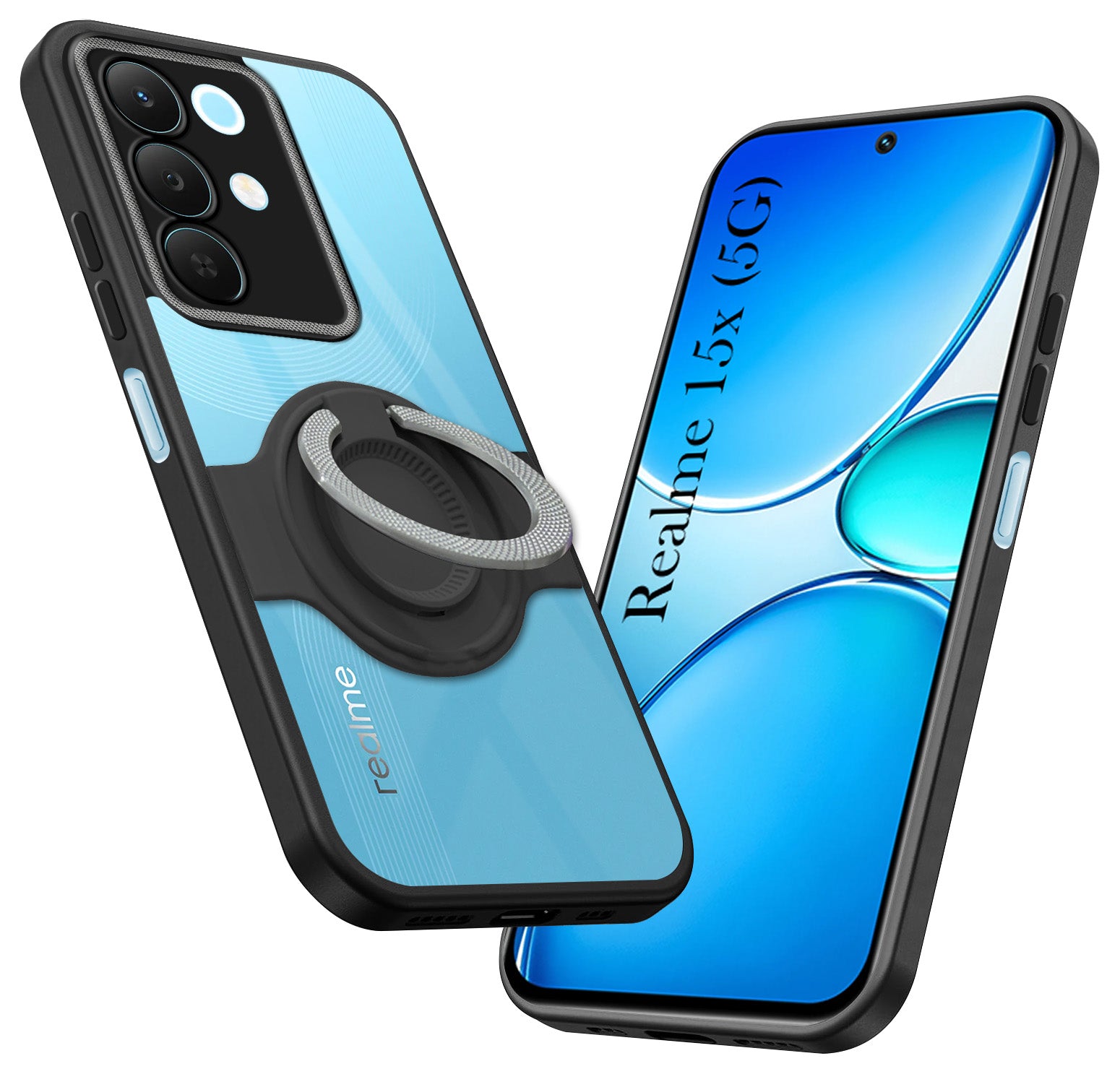 For Realme 15X Back Cover Case with stand (Built-in Ring Holder Kickstand | Lifetime Anti Yellow | Camera Protection)