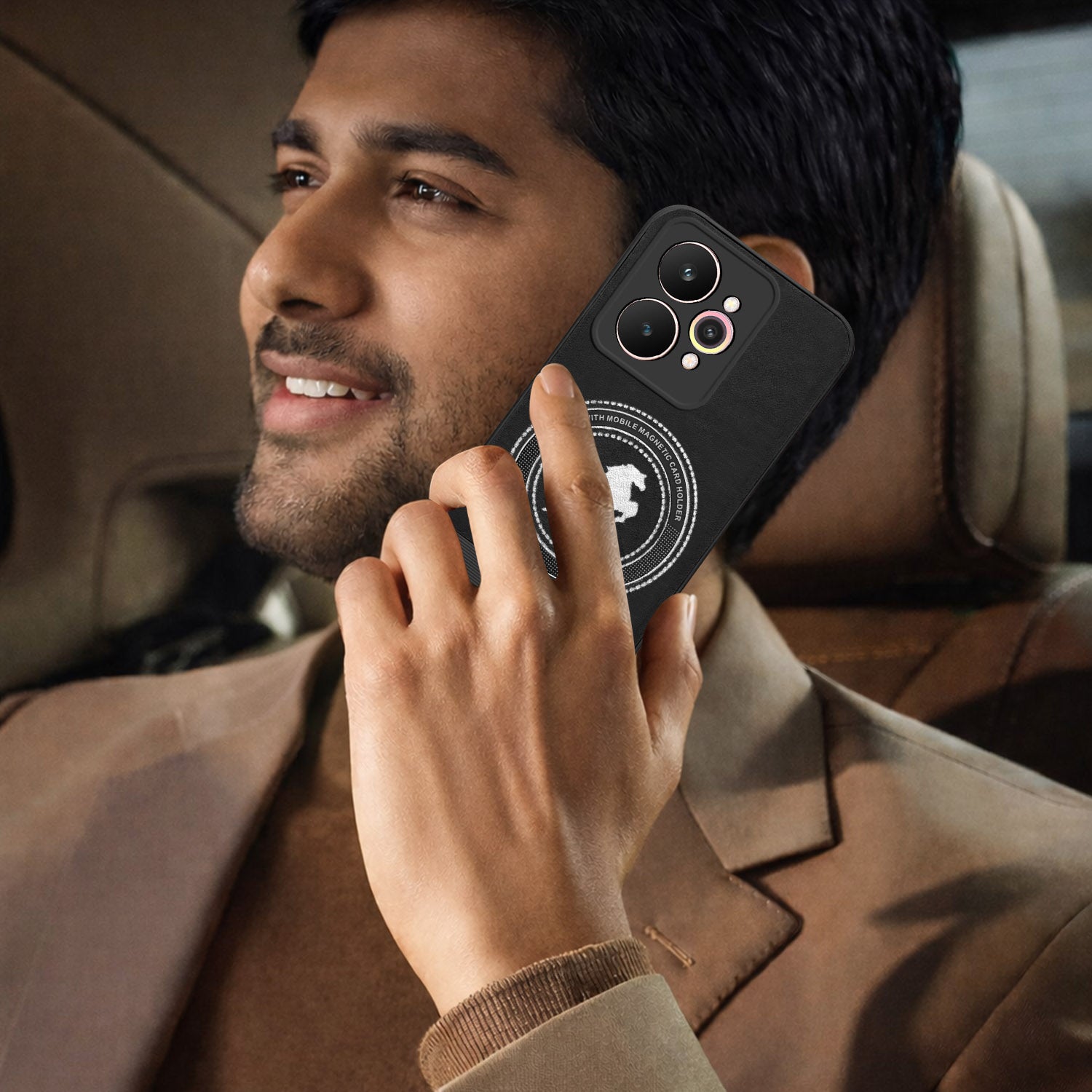 For Realme 15 Pro Back Cover Case PU Leather Finish (Professional Minimalist Texture | MagSafe Compatile | Camera Protection | Sleek Sober Formal)