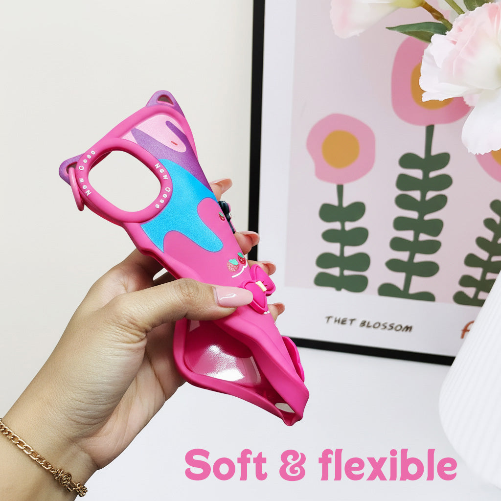 For Apple iPhone 18 Pro Back Case Cover Strap (3D Embossed Figures | Strap Holder | 360* Soft Cushion with Camera Bump)