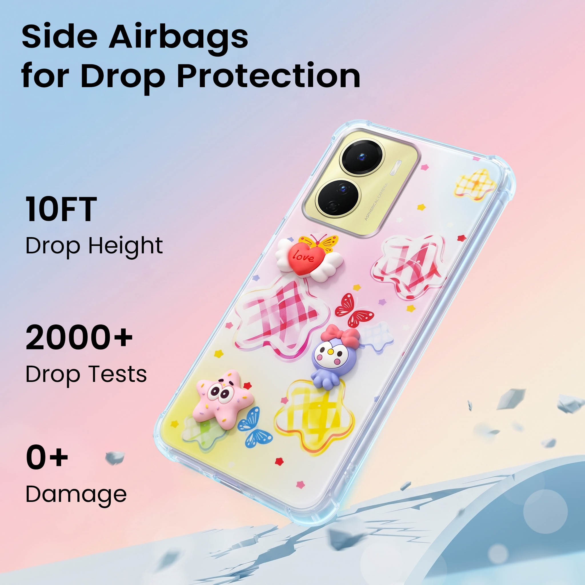 For Vivo Y16 Back Cover Case (3D Cute Cartoons | Hard Back Side Soft | Matte Premium Finish | HD Printing)