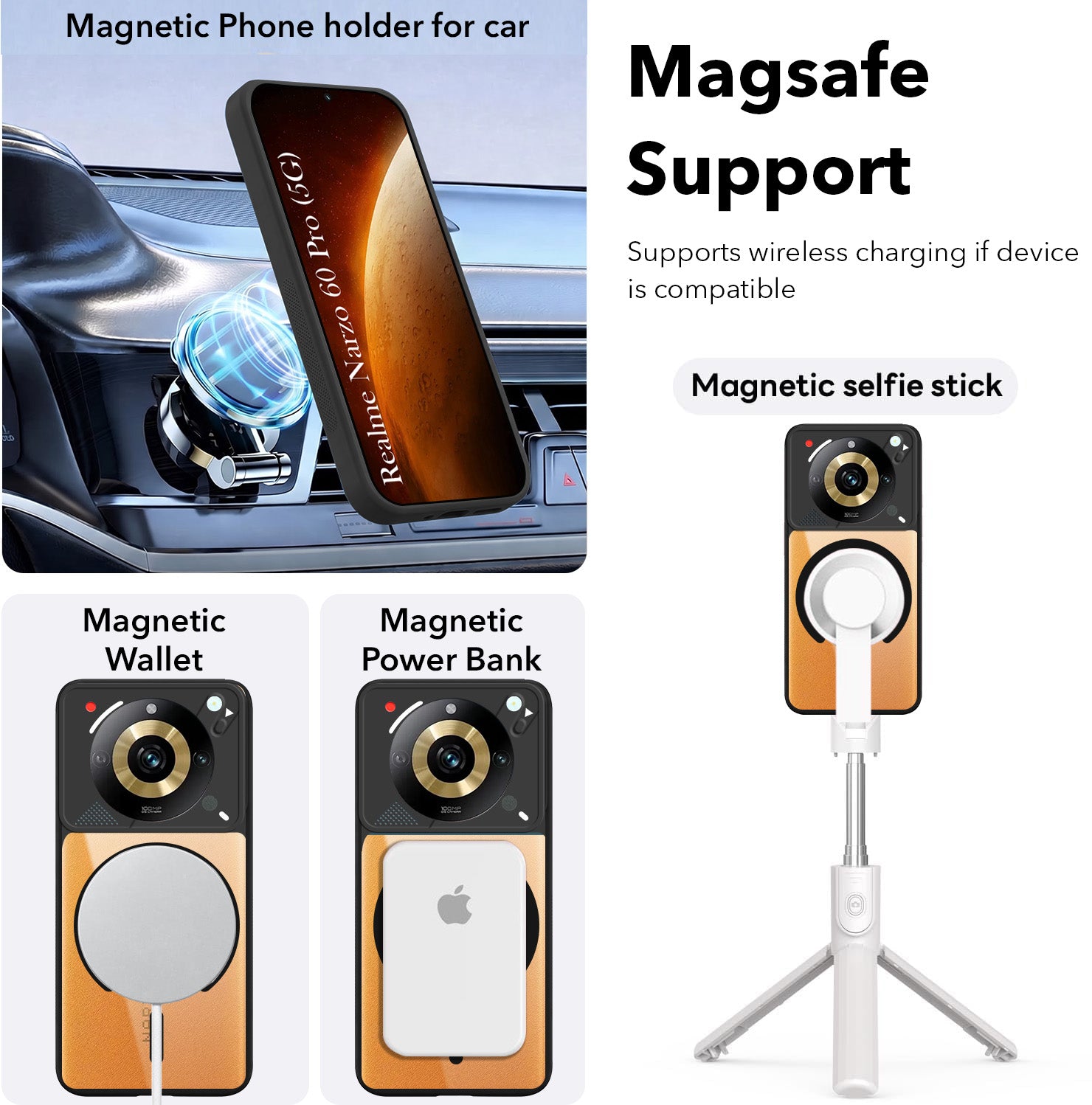 For Realme Narzo 60 Pro Back Cover Case Lifetime Anti-Yellow Clear (Camera Protection | Side Grip | Wireless MagSafe Compatible)