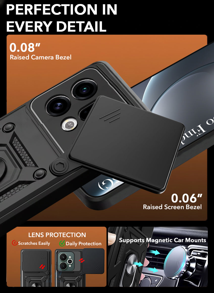 For Oppo Find X9 | Oppo Find X9s Back Cover Case Hybrid Armor (Sliding Shutter Camera Protection | Polycarbonate |Ring Holder Kickstand)