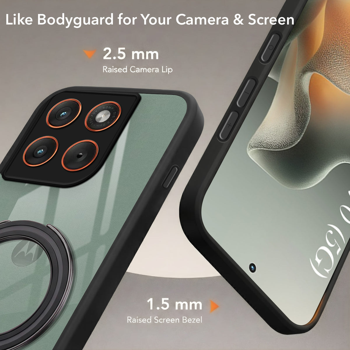 For Motorola Moto Edge 70 Back Cover Case (Kick Stand Ring Holder | Life time Anti Yellow | Camera Protection)