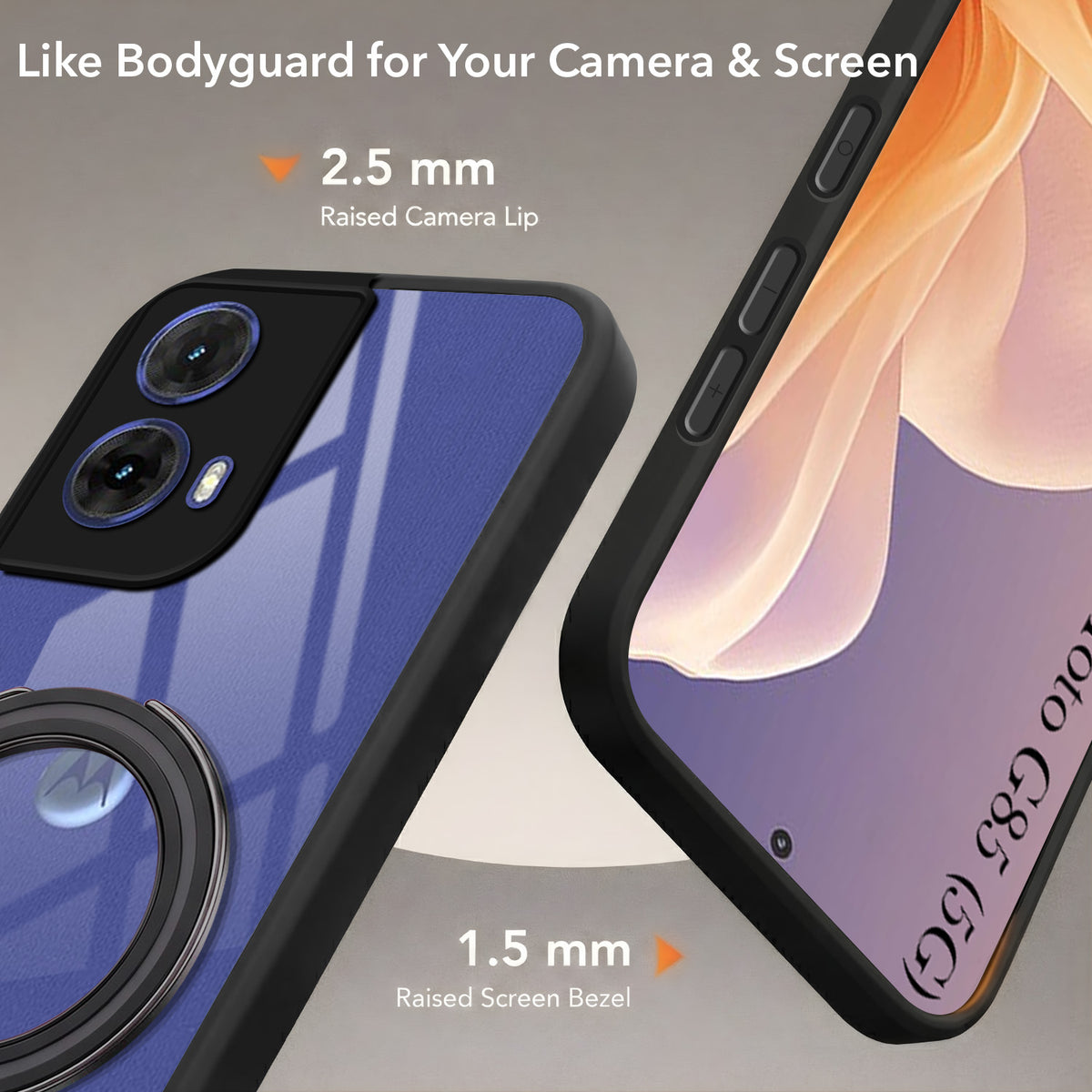 For Motorola Moto G85 5G Back Cover Case (Kick Stand Ring Holder | Life time Anti Yellow | Camera Protection)