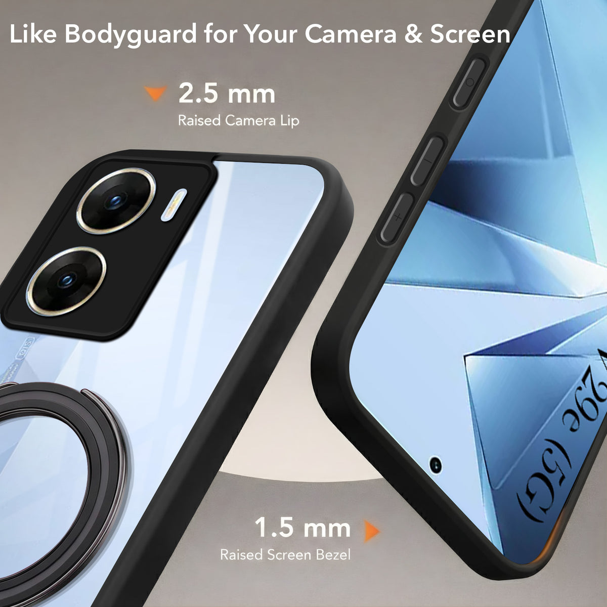 For Vivo V29e 5G Back Cover Case (Kick Stand Ring Holder | Life time Anti Yellow | Camera Protection)
