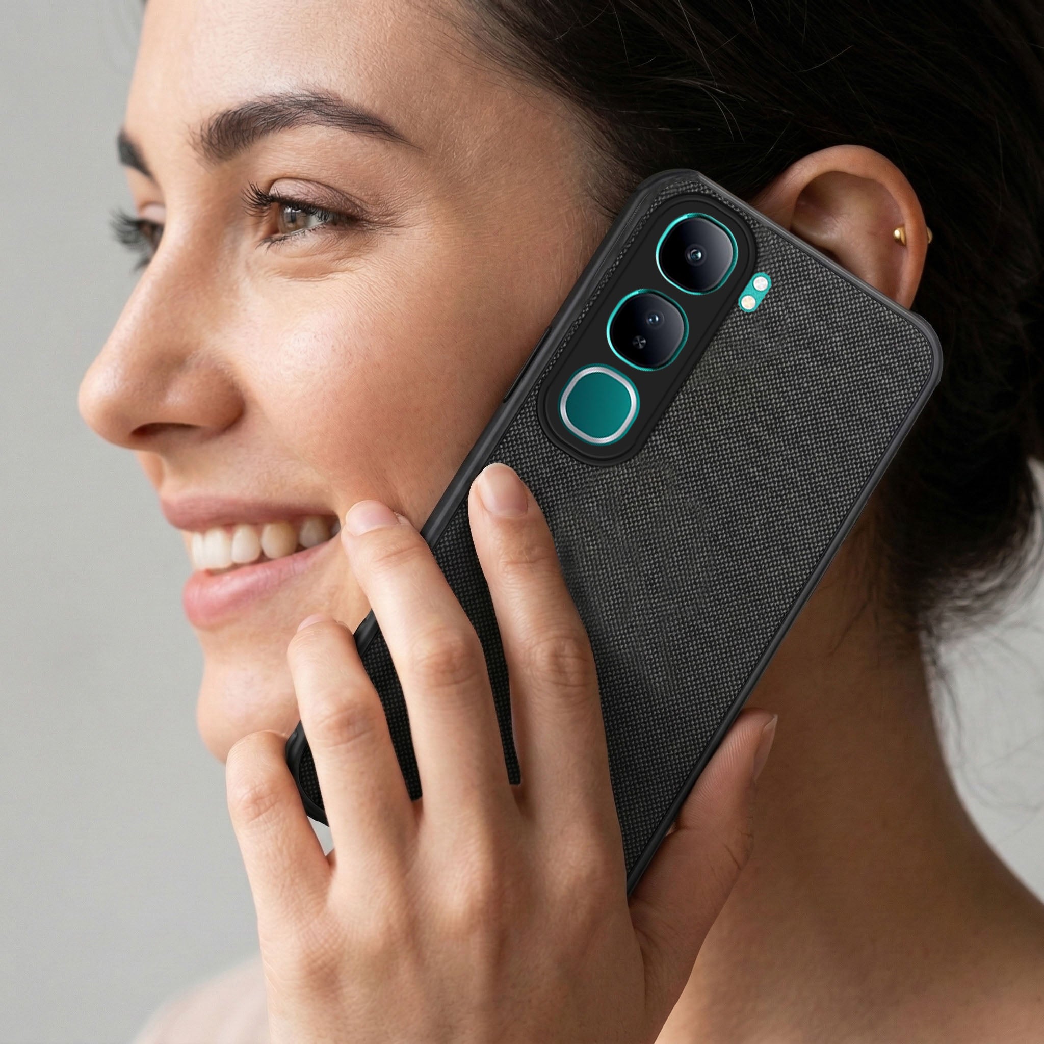 For Vivo Y300 Combo (Textured Grip Design | Micro-Fiber Cloth Inside | Oleophobic Coating Screen Glass)