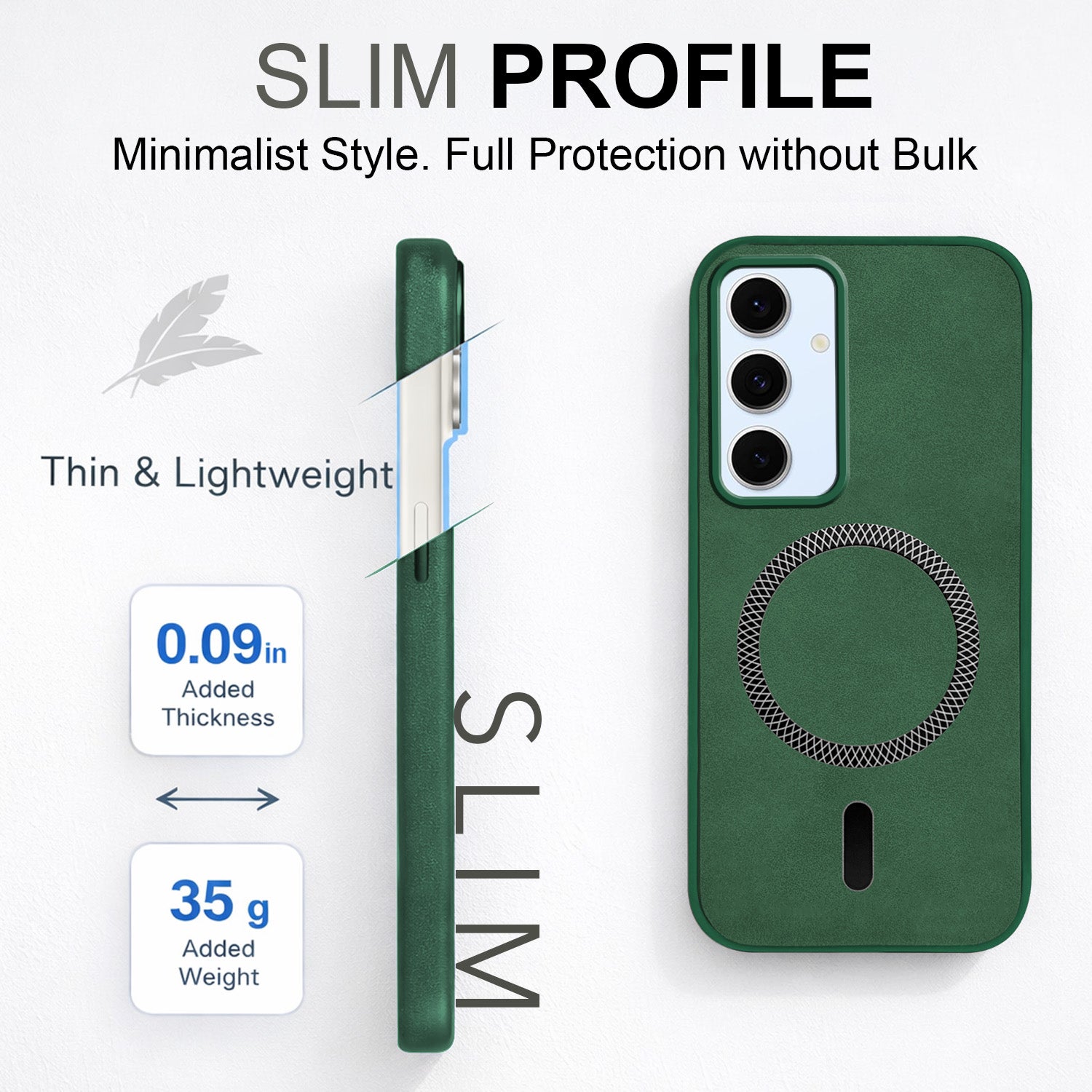 For Samsung Galaxy S24 FE Back Cover Case Leather Finish (MagSafe Compatible Wireless Charging | Soft Touch | Camera Bump Protection)