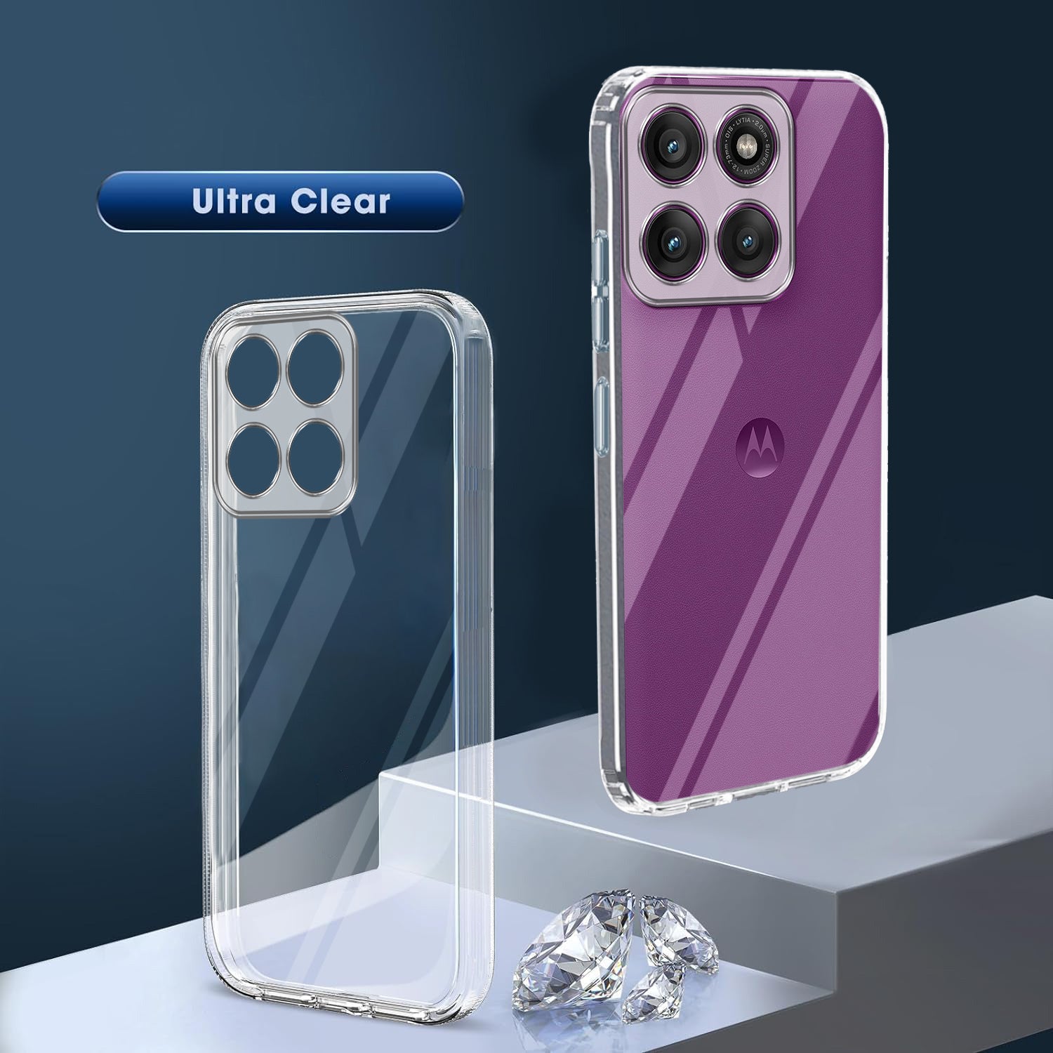 For Motorola Moto Edge 60 Pro Back Cover ( Silicone Clear Shockproof Case with Camera Protection and Dust Plugs | Transparent)