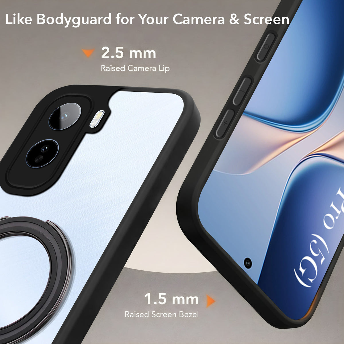 For Vivo T5 Pro Back Cover Case (Kick Stand Ring Holder | Life time Anti Yellow | Camera Protection)