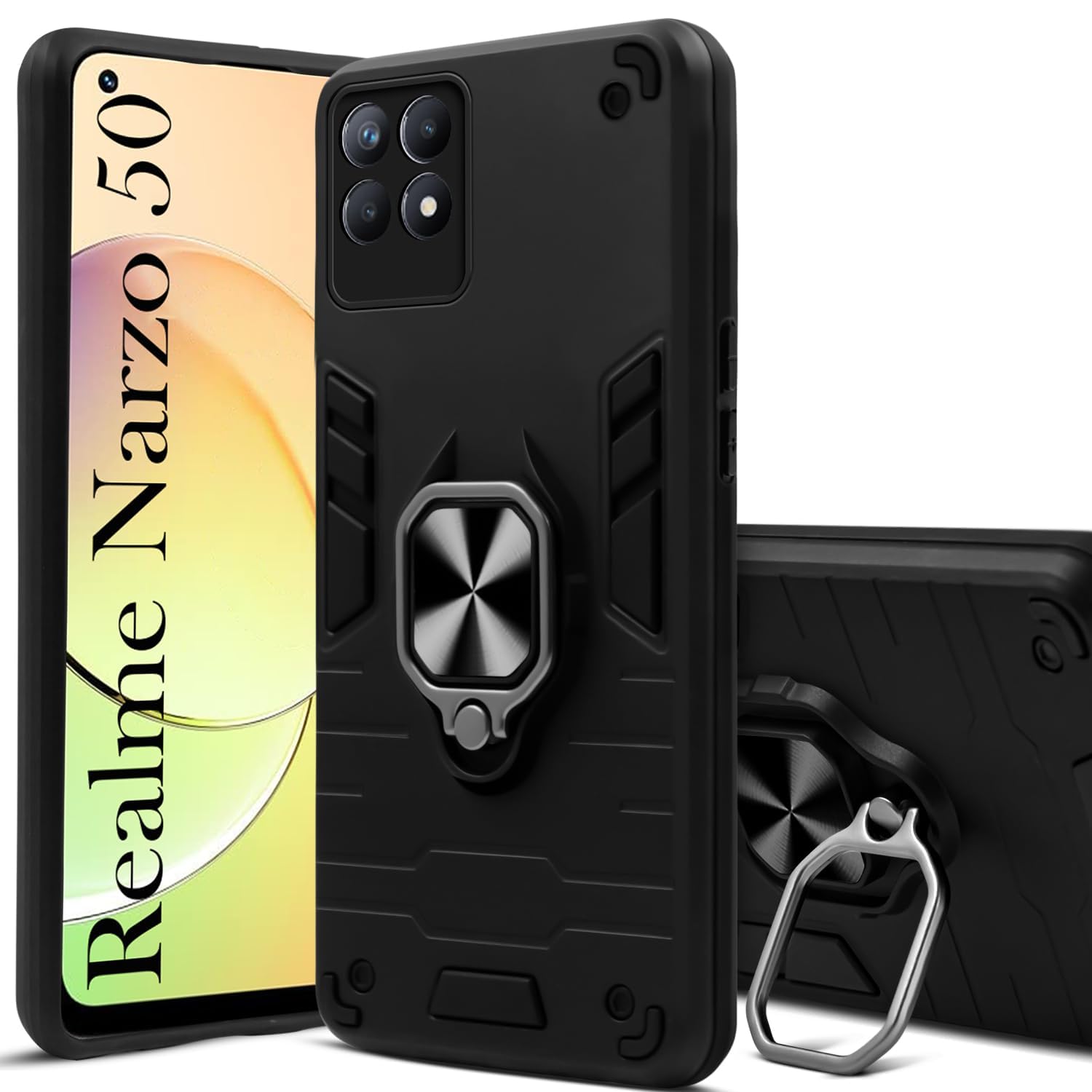 For Realme Narzo 50 Back Case Cover (Shockproof Polycarbonate Dual Layer Hybrid Armor | Robust Black) "