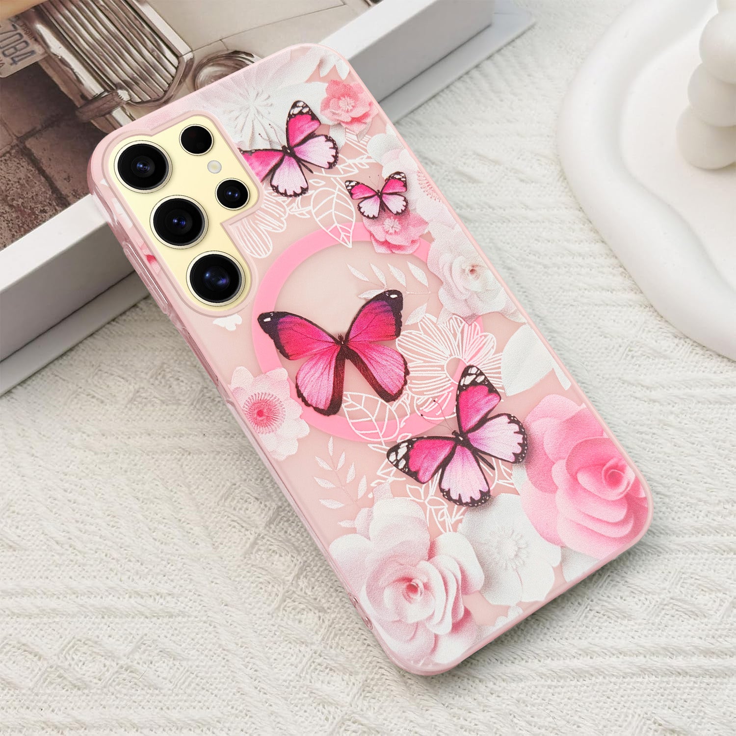 For Samsung Galaxy S24 Ultra Back Cover Case (Cute Floral Design | Flower Print for Girls | MagSafe Compatible Wireless Charging)