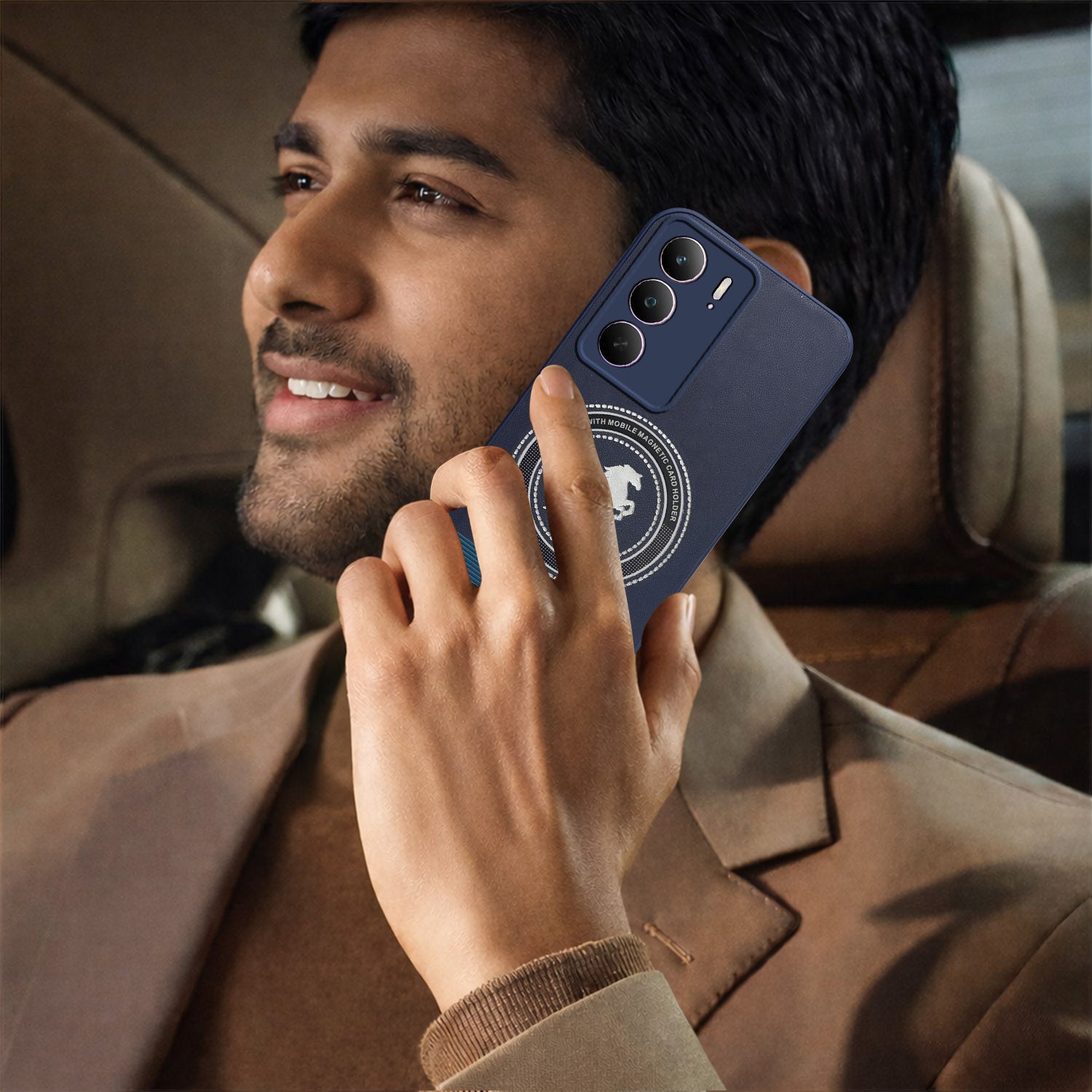 For Realme C75 5G Back Cover Case PU Leather Finish (Professional Minimalist Texture | MagSafe Compatile | Camera Protection | Sleek Sober Formal)