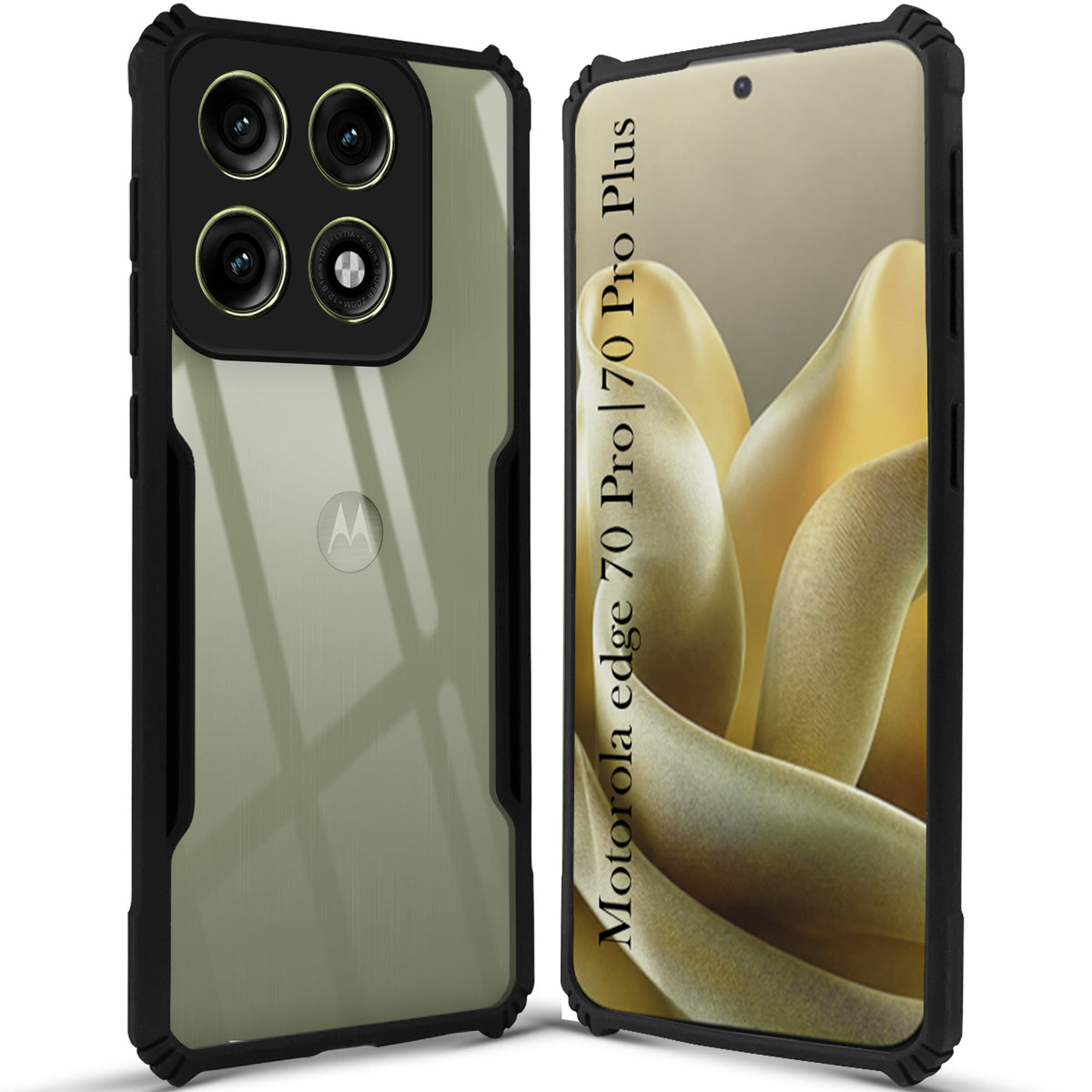 For Motorola Edge 70 Pro |  Motorola Edge 70 Pro Plus Back Cover Case Hybrid (Shockproof with Polycarbonate Clear Panel | Professional Black)