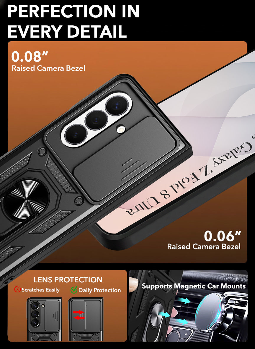 For Samsung Galaxy Z Fold 8 Ultra Back Cover Case Hybrid Armor (Sliding Shutter Camera Protection | Polycarbonate |Ring Holder Kickstand)