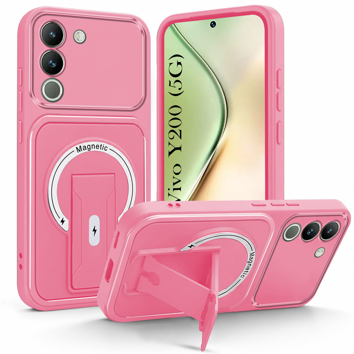 For Vivo Y200 Back Case Cover Metallic (Hybrid Armor Kickstand | MagSafe Compatible | Camera Protection Shockproof)