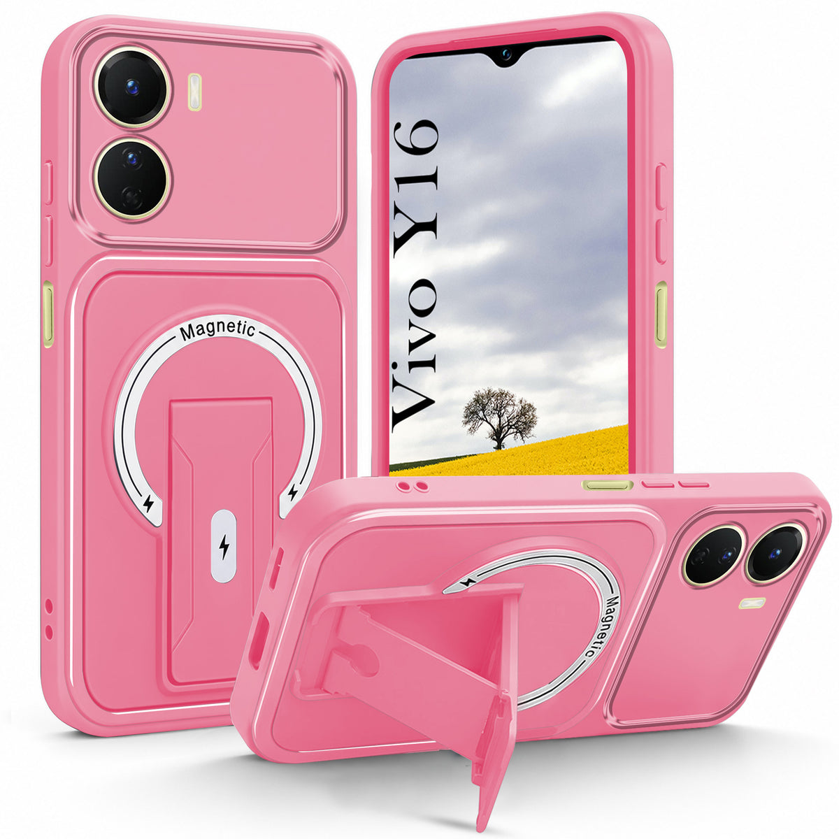 For Vivo Y16 Back Case Cover Metallic (Hybrid Armor Kickstand | MagSafe Compatible | Camera Protection Shockproof)