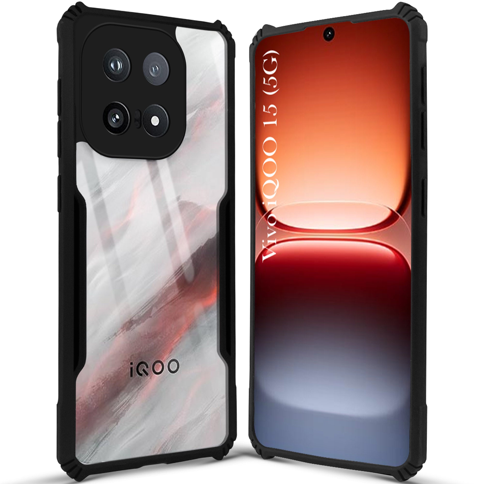 For Vivo iQOO 15 5G Back Cover Case Hybrid (Shockproof with Polycarbonate Clear Panel | Professional Black)