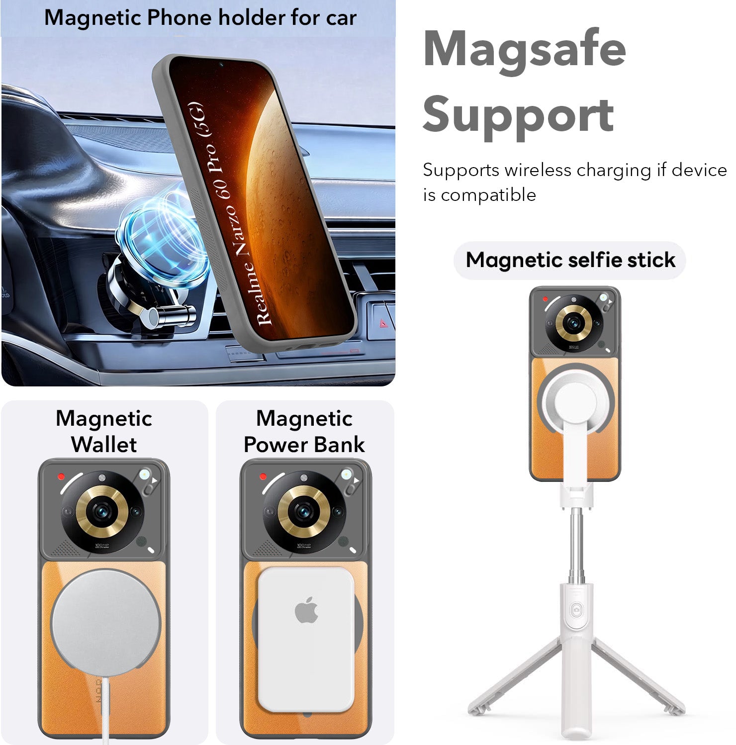 For Realme Narzo 60 Pro Back Cover Case Lifetime Anti-Yellow Clear (Camera Protection | Side Grip | Wireless MagSafe Compatible)