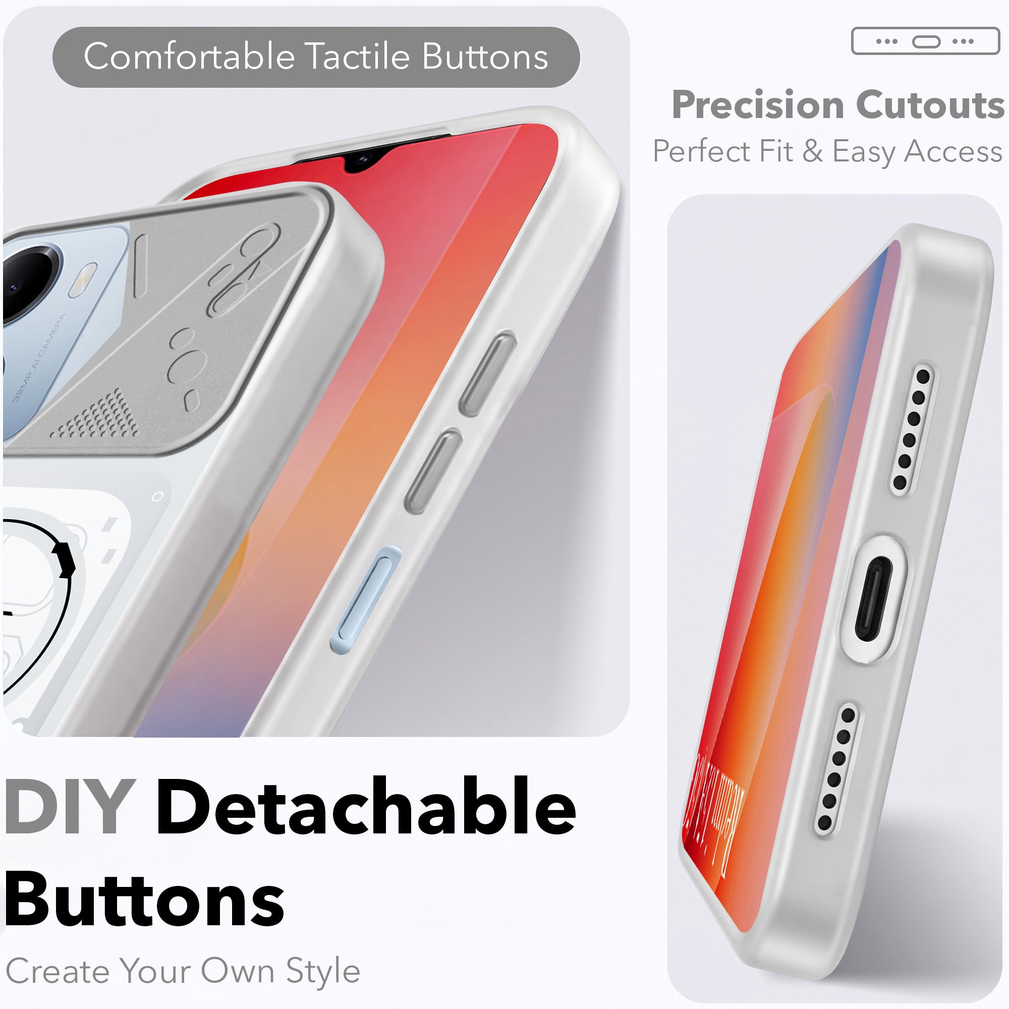 For Redmi 15A Metallic Back Cover Case (Metallic Camera Protection & Buttons | Translucent Milky Shade | Hard Polycarbonate)