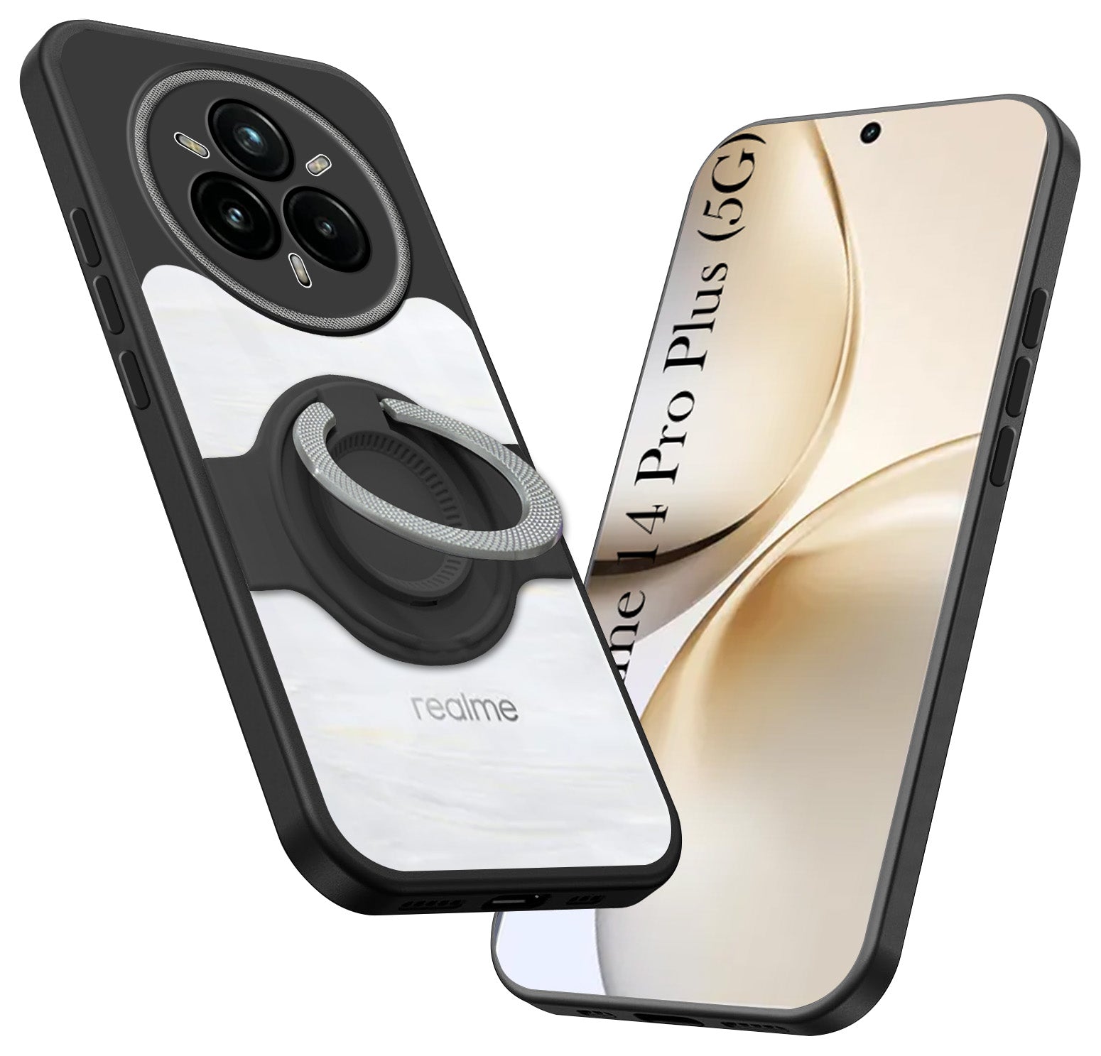 For Realme 14 Pro Plus 5G Back Cover Case with stand (Built-in Ring Holder Kickstand | Lifetime Anti Yellow | Camera Protection)
